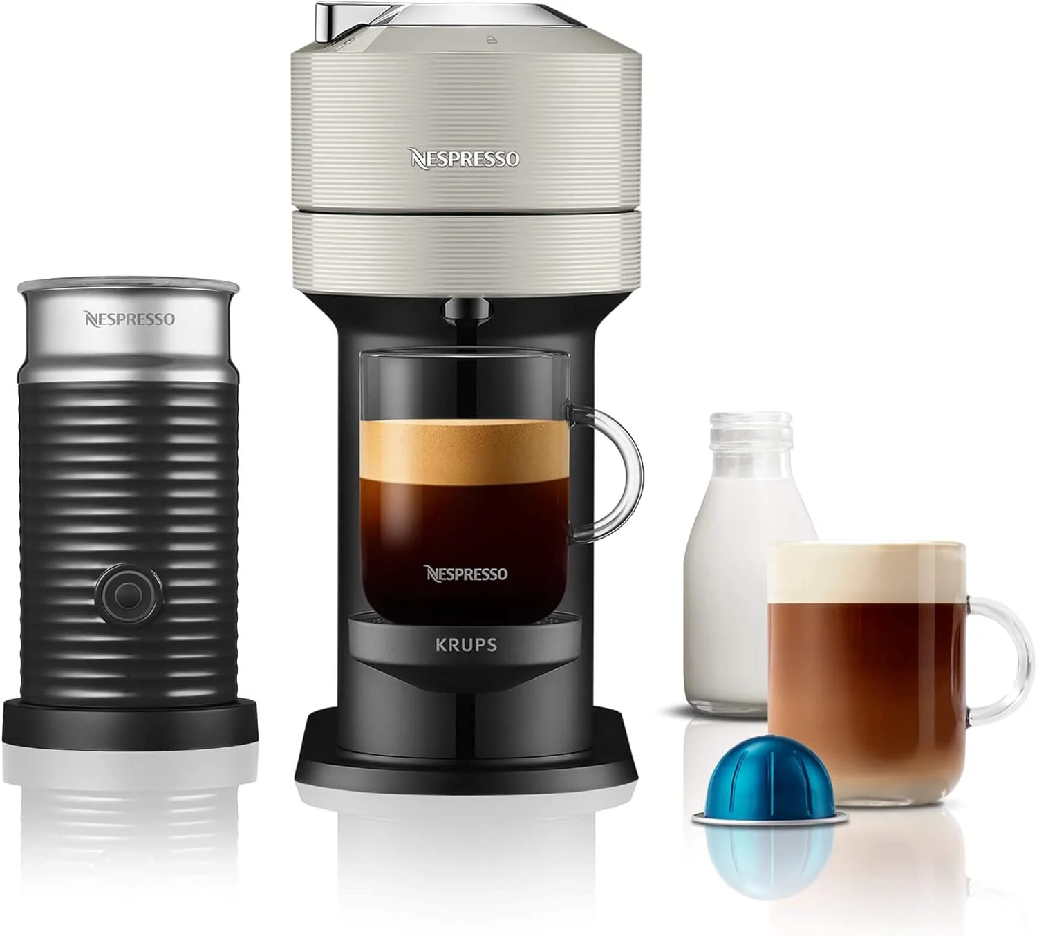 دستگاه قهوه ساز نسپرسو Vertuo Next Bundle XN911B40 به همراه Aeroccino توسط کروپس، خاکستری