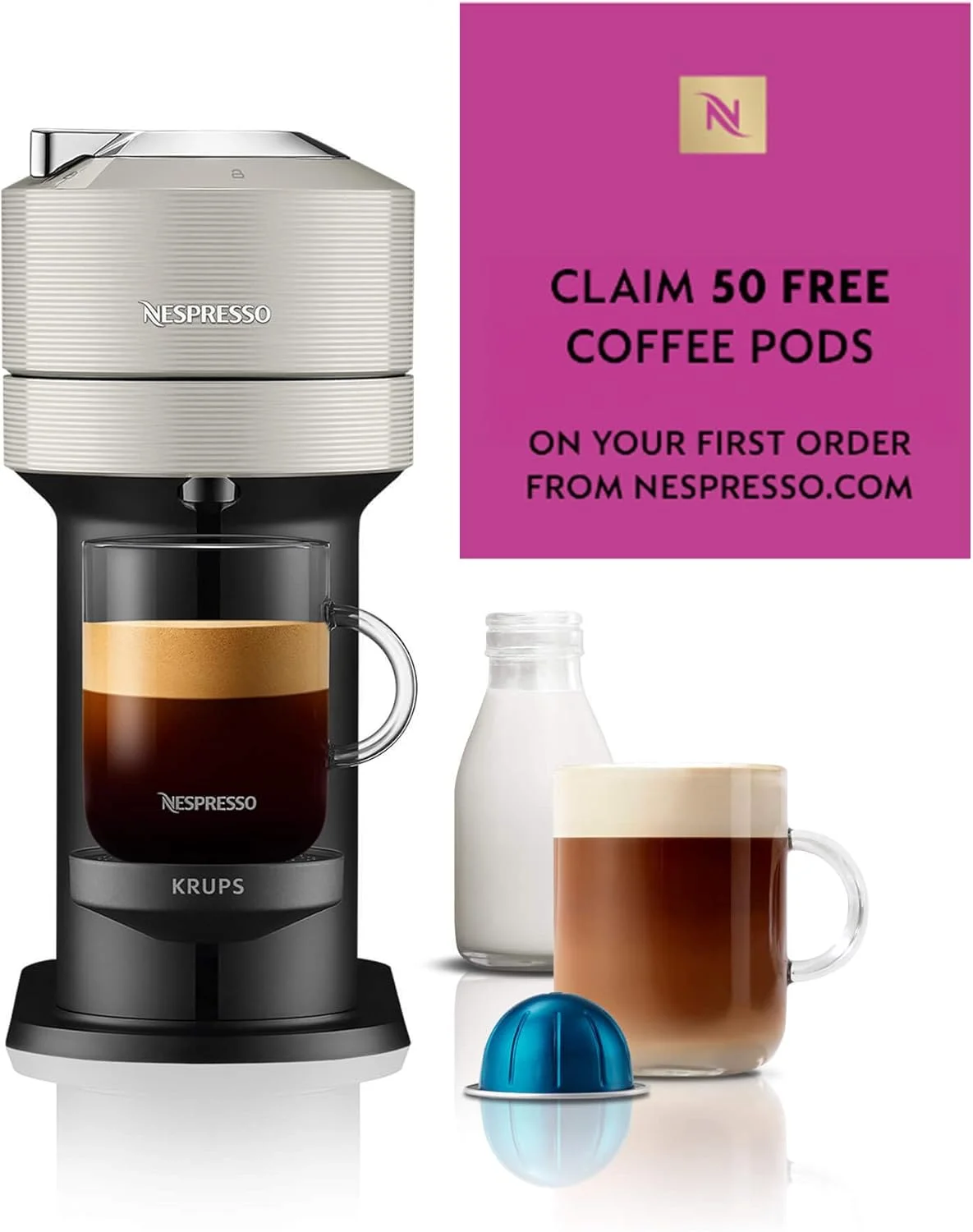 دستگاه قهوه ساز نسپرسو Vertuo Next Bundle XN911B40 به همراه Aeroccino توسط کروپس، خاکستری