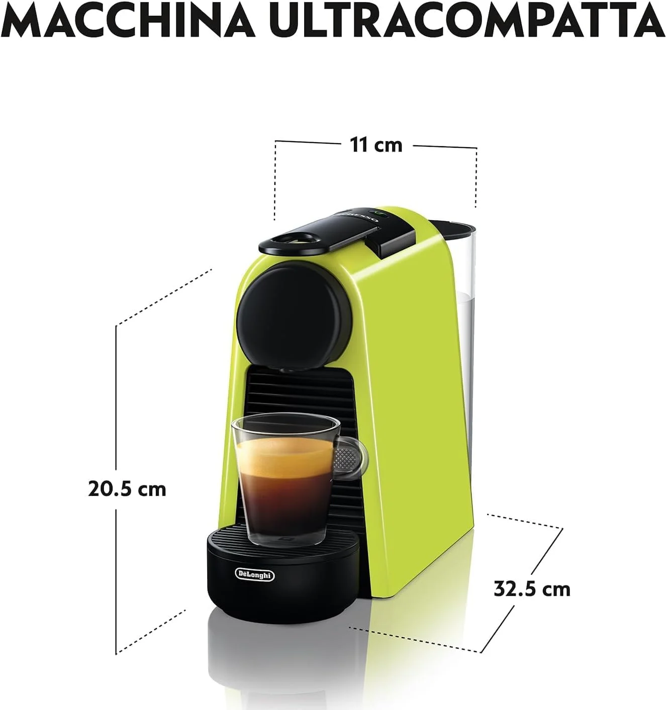 دستگاه قهوه ساز نسپرسو Essenza Mini EN85.L، ساخت De'Longhi، سیستم کپسولی اورجینال، مخزن آب 0.6 لیتری، سبز لیمویی