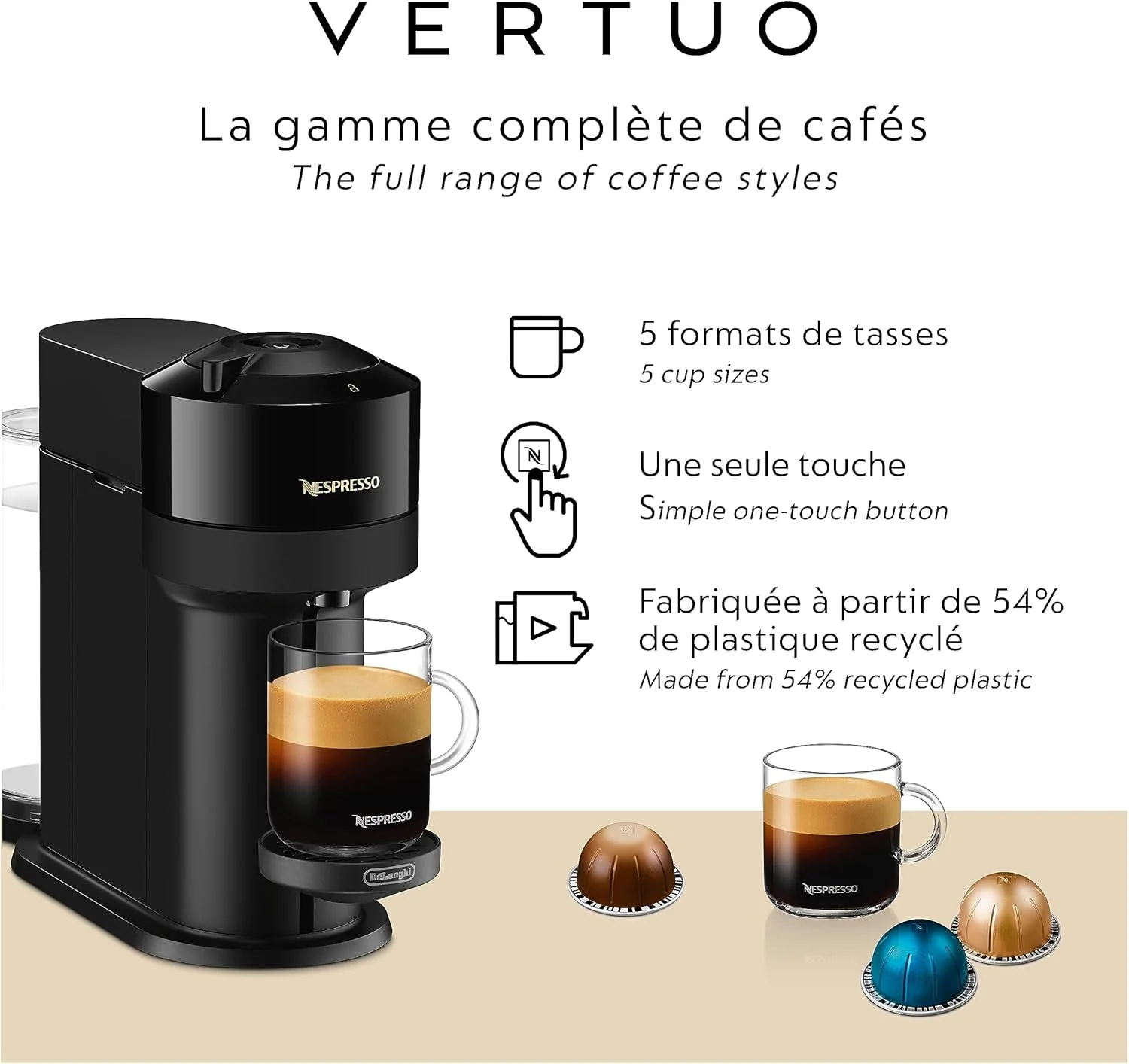 دستگاه قهوه و اسپرسو نسپرسو Vertuo Next De'Longhi، مشکی براق دستگاه قهوه و اسپرسو نسپرسو Vertuo Next De'Longhi، مشکی براق
