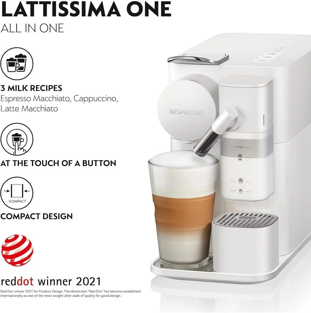 دستگاه قهوه ساز نسپرسو Lattissima One، سفید، F111-ME-WH-NE دستگاه قهوه ساز نسپرسو Lattissima One، سفید، F111-ME-WH-NE