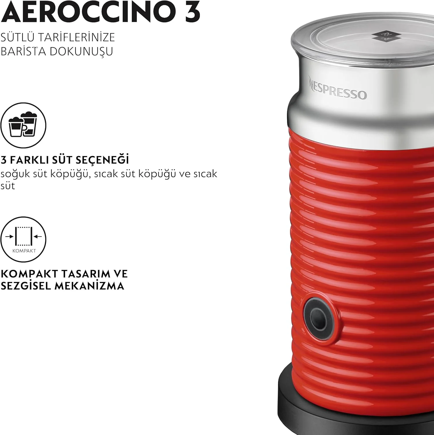 دستگاه شیر گرم کن و کف ساز نسپرسو Aeroccino3، دستگاه برقی تهیه کف شیر برای 120 میلی لیتر کف خامه ای و 240 میلی لیتر شیر گرم، قرمز دستگاه شیر گرم کن و کف ساز نسپرسو Aeroccino3، دستگاه برقی تهیه کف شیر برای 120 میلی لیتر کف خامه ای و 240 میلی لیتر شیر گرم، قرمز