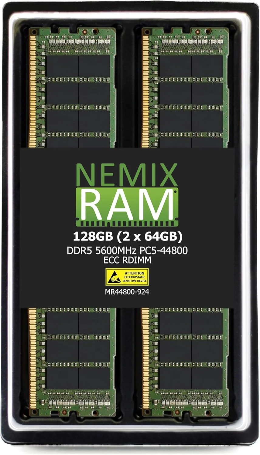 کیت حافظه سرور NEMIX RAM 128GB (2X64GB) DDR5 5600MHZ PC5-44800 2Rx4 1.1V 288-PIN ECC RDIMM Registered سازگار با سرور رک Lenovo ThinkSystem SR680a V3