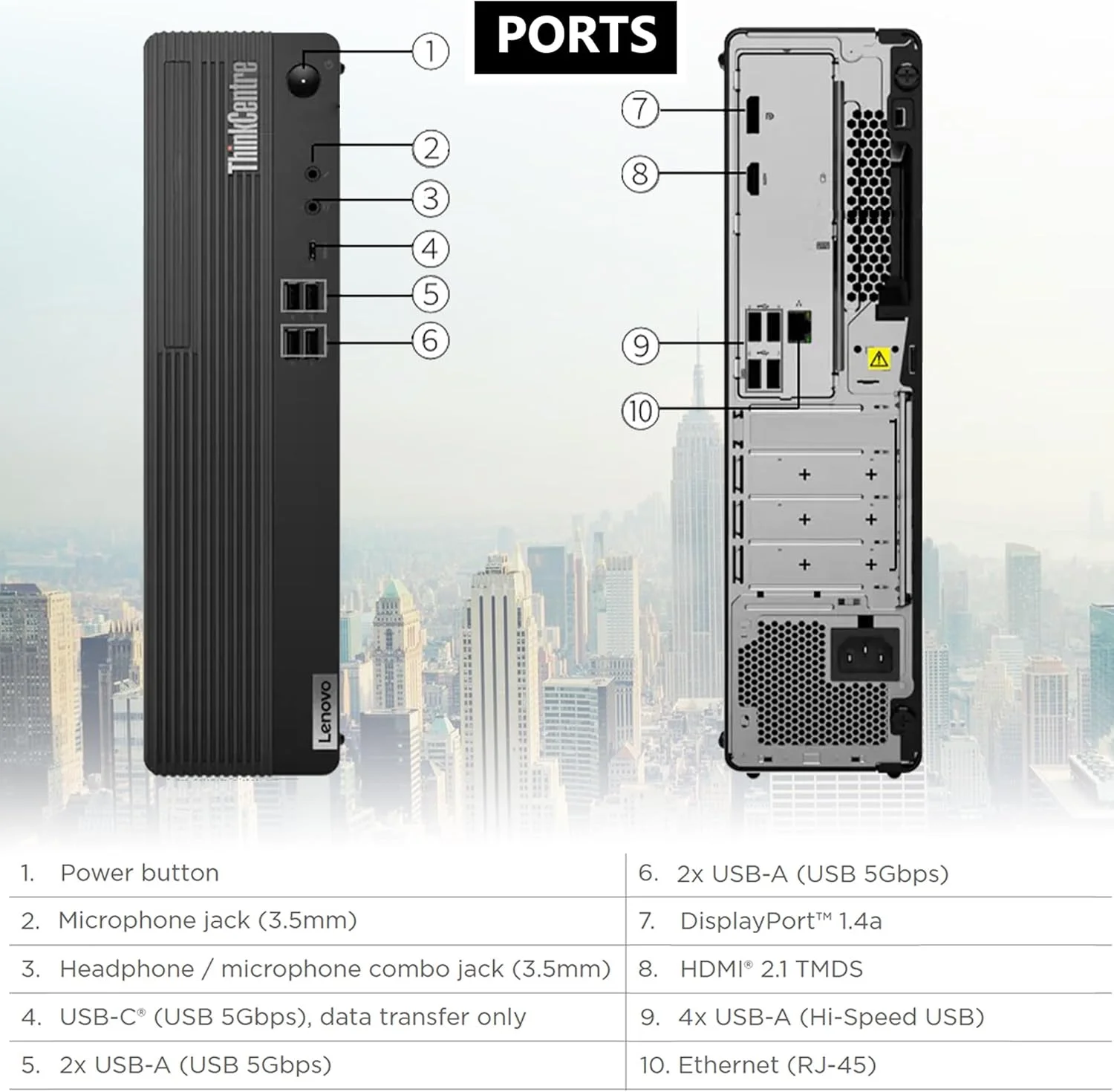 کامپیوتر رومیزی Lenovo ThinkCentre M70s Gen 5 SFF، پردازنده Intel i7-14700، رم 16GB DDR5، حافظه SSD 512GB، Wi-Fi 6E + BT، RJ-45، HDMI، DP، کیبورد و ماوس سیمی، Windows 11 Pro، مناسب کسب و کار - مشکی همراه با فلش USB OEM
