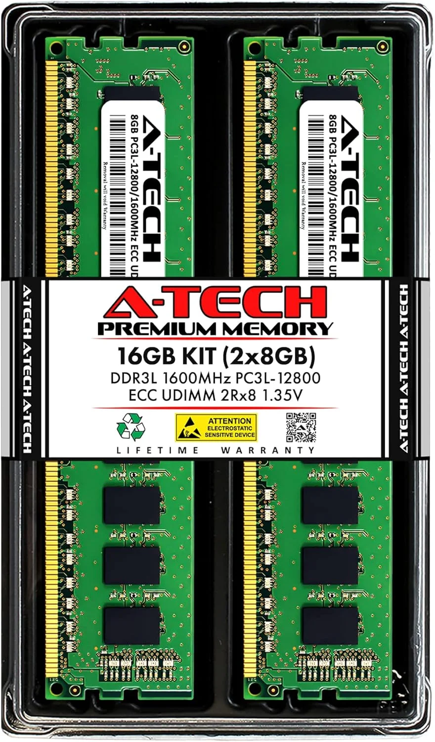 کیت 16 گیگابایتی سرور A-Tech (2 عدد 8 گیگابایتی) 2Rx8 PC3L-12800E DDR3 1600MHz ECC Unbuffered UDIMM 240-Pin Dual Rank DIMM 1.35V ماژول های ارتقاء رم حافظه سرور ایستگاه کاری (سری Enterprise A-Tech)