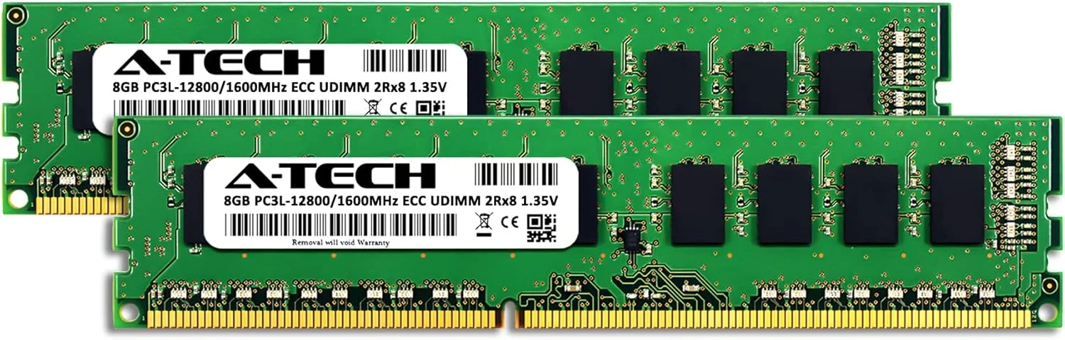 کیت 16 گیگابایتی سرور A-Tech (2 عدد 8 گیگابایتی) 2Rx8 PC3L-12800E DDR3 1600MHz ECC Unbuffered UDIMM 240-Pin Dual Rank DIMM 1.35V ماژول های ارتقاء رم حافظه سرور ایستگاه کاری (سری Enterprise A-Tech)