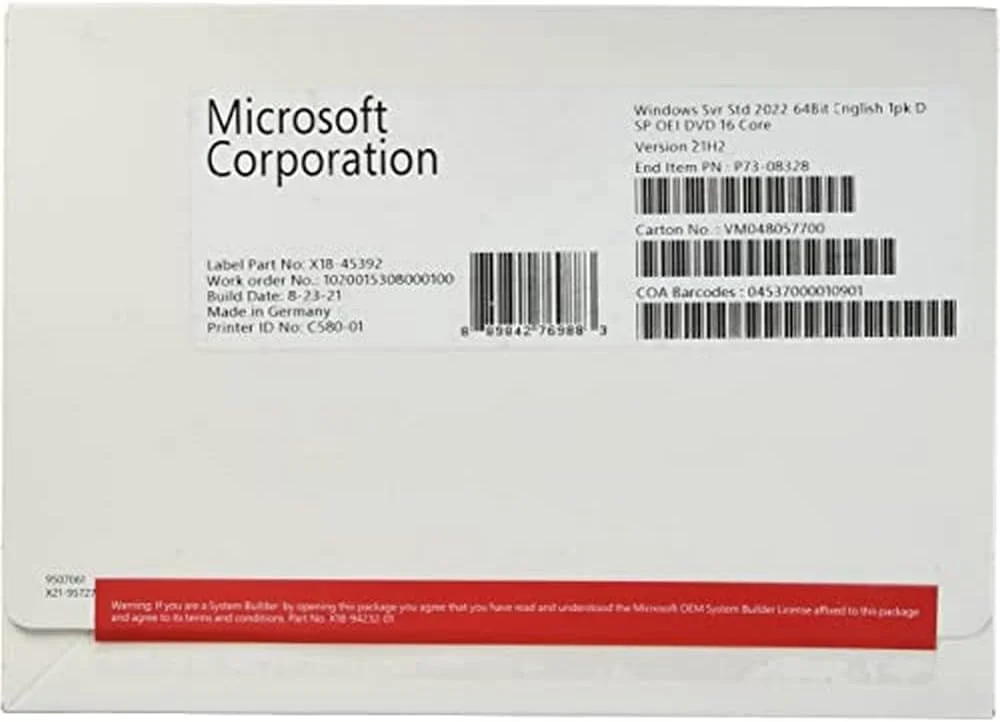 مایکروسافت ویندوز سرور 2022 استاندارد x64 16 هسته [UK] DVD