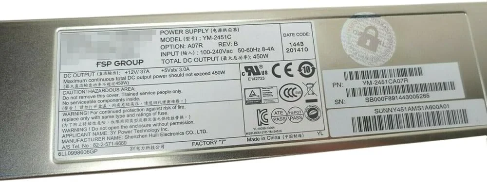 منبع تغذیه سرور برای LENOVOs R525 R512 G2 3Y YM-2451C 36001872 450W تست شده قبل از ارسال (کمتر از 150W) منبع تغذیه سرور برای LENOVOs R525 R512 G2 3Y YM-2451C 36001872 450W تست شده قبل از ارسال (کمتر از 150W)