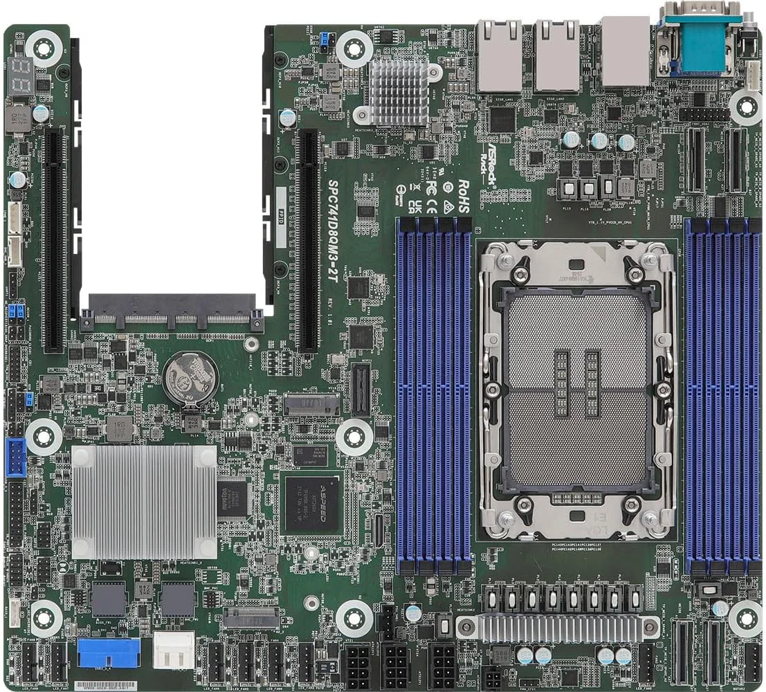 مادربرد سرور ASRock Rack SPC741D8QM3-2T/X550 CEB تک سوکت پردازنده های مقیاس پذیر نسل چهارم Intel Xeon (LGA 4677) C7414 MCIO PCIe gen5 x8 1 OCP 3.0 Dual 10G LAN