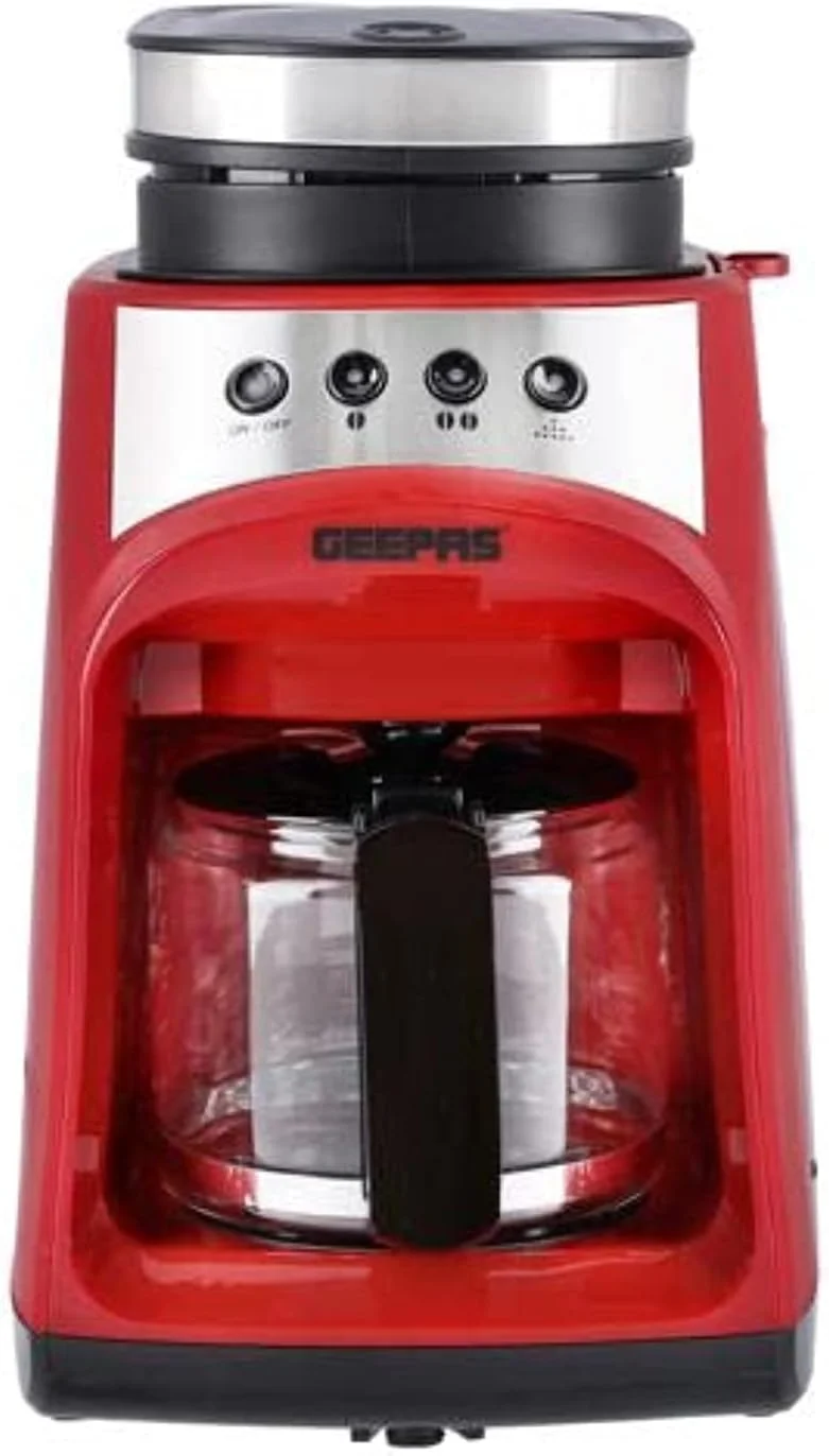 قهوه ساز آسیاب دار و قطره ای Geepas GCM41512، ظرفیت 0.6 لیتر، قرمز قهوه ساز آسیاب دار و قطره ای Geepas GCM41512، ظرفیت 0.6 لیتر، قرمز