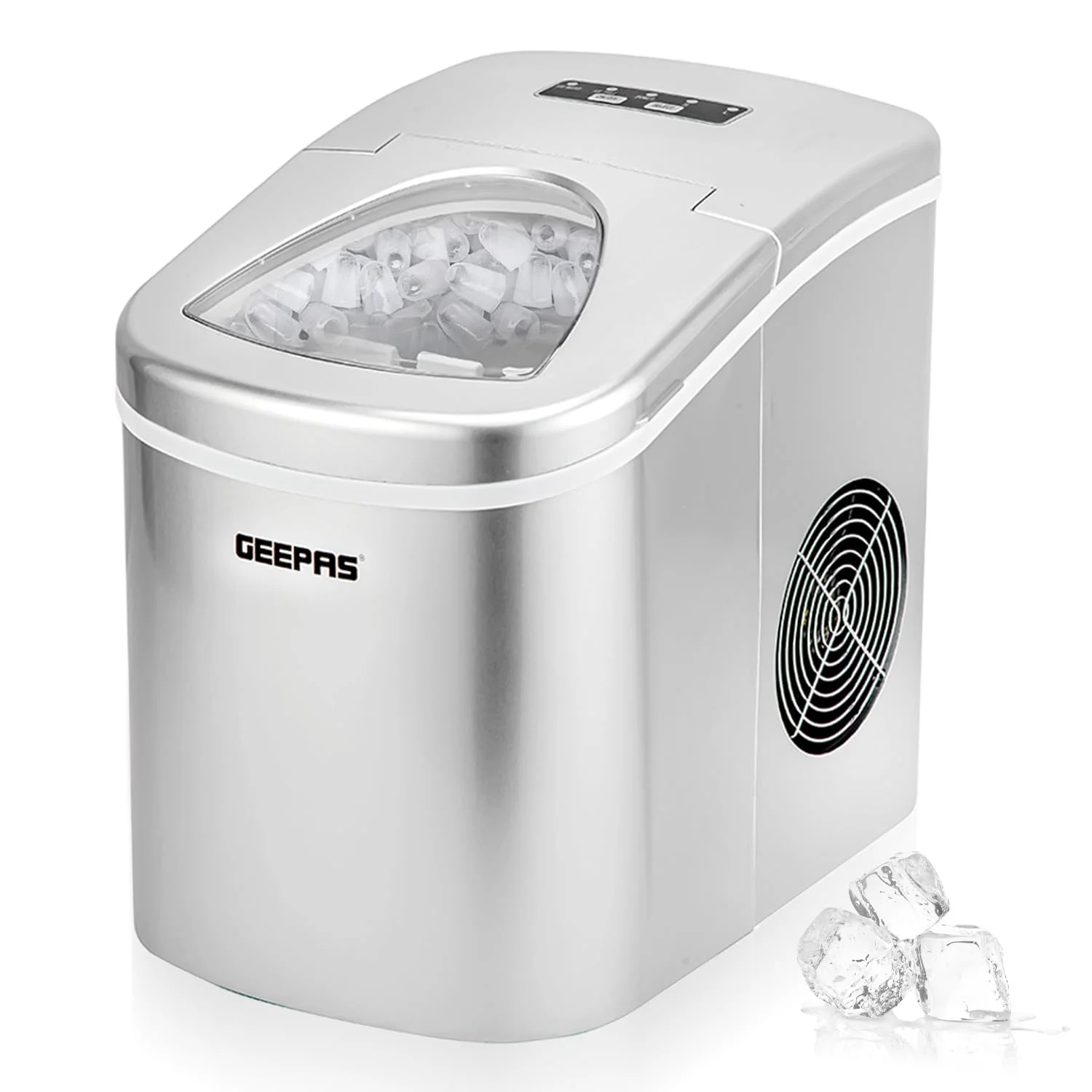 یخ ساز اتوماتیک قابل حمل Geepas GIM63015UK، ظرفیت 12 کیلوگرم در 24 ساعت | دو سایز مکعب یخ | خاموش شدن خودکار | یخ ساز قابل حمل | یخ ساز برقی برای خانه/آشپزخانه/اداره/بار/مهمانی