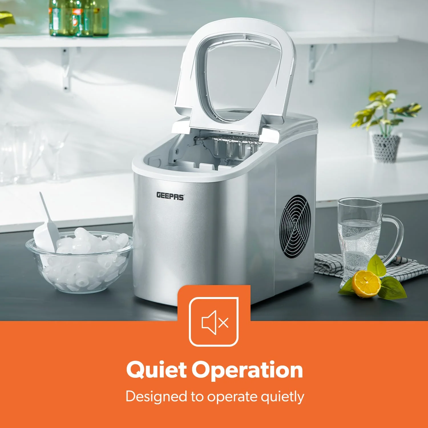 یخ ساز اتوماتیک قابل حمل Geepas GIM63015UK، ظرفیت 12 کیلوگرم در 24 ساعت | دو سایز مکعب یخ | خاموش شدن خودکار | یخ ساز قابل حمل | یخ ساز برقی برای خانه/آشپزخانه/اداره/بار/مهمانی