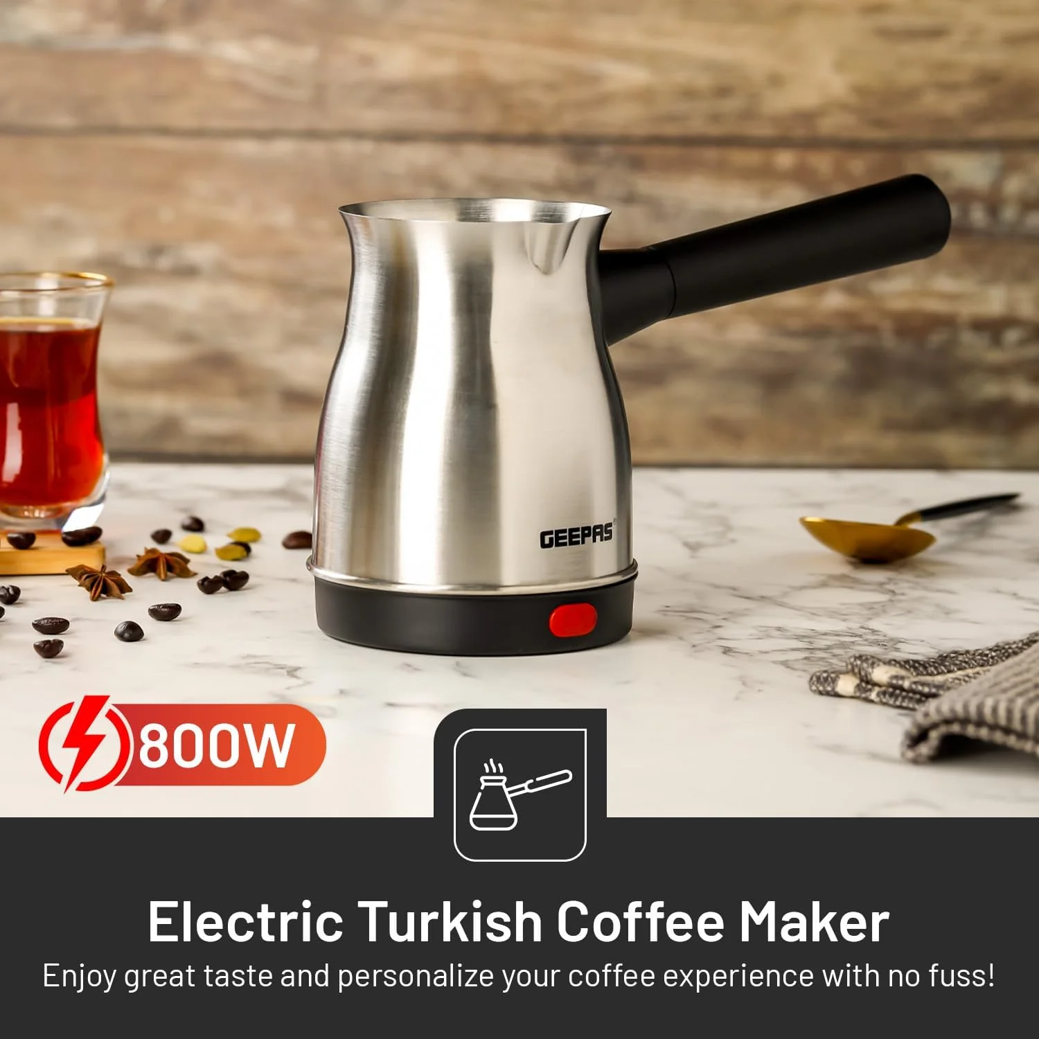 قهوه ساز برقی ترک جیپاس مدل GK38050، استیل ضد زنگ | ظرفیت 0.8 لیتر | چرخش 360 درجه | قطع کن غیر اتوماتیک | کتری قهوه برای خانه و محل کار | دارای گرید غذایی و ایمن برای نوشیدن قهوه ساز برقی ترک جیپاس مدل GK38050، استیل ضد زنگ | ظرفیت 0.8 لیتر | چرخش 360 درجه | قطع کن غیر اتوماتیک | کتری قهوه برای خانه و محل کار | دارای گرید غذایی و ایمن برای نوشیدن