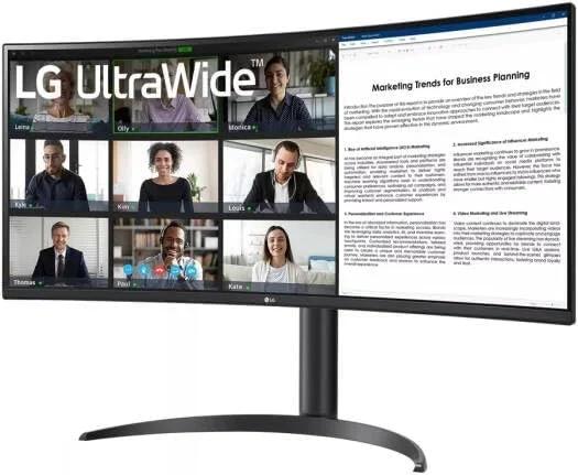 مانیتور خمیده فوق عریض 34 اینچی LG مدل 34WR55QC-B با رزولوشن WQHD HDR 10 و نرخ تازه سازی 100 هرتز، دارای USB Type-C، رزولوشن 3440x1440، نرخ تازه سازی 100 هرتز، AMD FreeSync و طراحی بدون حاشیه