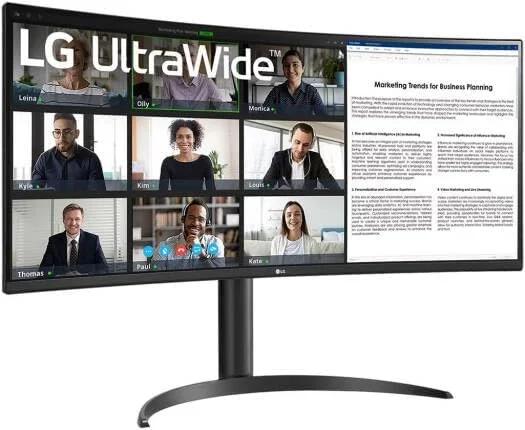 مانیتور خمیده فوق عریض 34 اینچی LG مدل 34WR55QC-B با رزولوشن WQHD HDR 10 و نرخ تازه سازی 100 هرتز، دارای USB Type-C، رزولوشن 3440x1440، نرخ تازه سازی 100 هرتز، AMD FreeSync و طراحی بدون حاشیه