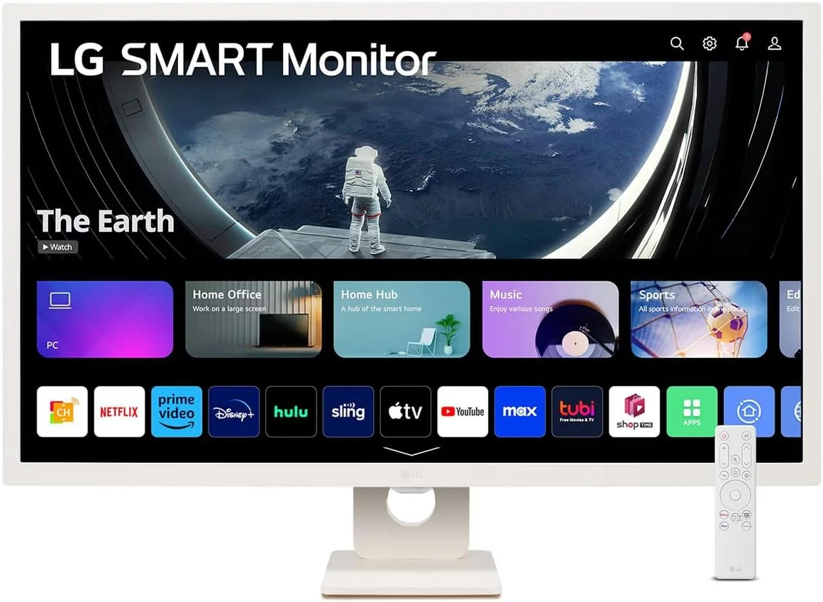 مانیتور هوشمند 32 اینچی FHD IPS ال‌جی مدل 32SR50F، سیستم عامل webOS 23، HDR10، Airplay 2، Screen Share، بلوتوث، بلندگوی استریو 5Wx2، پایه شیب دار (HDMI، USB Type-A) - سفید
