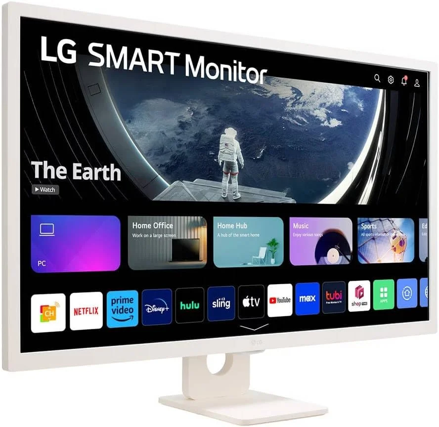 مانیتور هوشمند 32 اینچی FHD IPS ال‌جی مدل 32SR50F، سیستم عامل webOS 23، HDR10، Airplay 2، Screen Share، بلوتوث، بلندگوی استریو 5Wx2، پایه شیب دار (HDMI، USB Type-A) - سفید