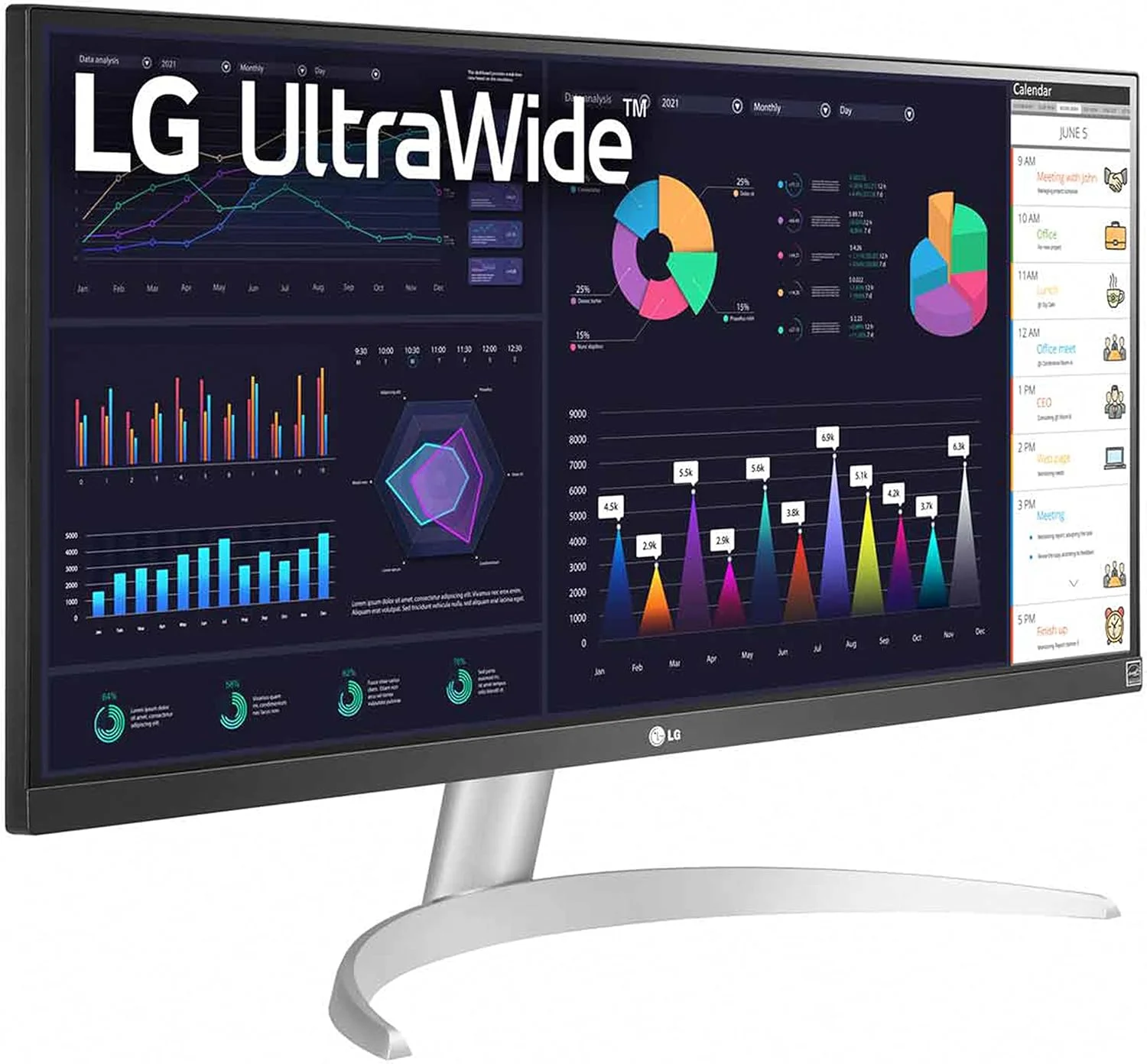 مانیتور فوق عریض 29 اینچی ال‌جی مدل 29WQ600، رزولوشن 1080p، نرخ تازه‌سازی 100 هرتز، زمان پاسخ‌گویی 1 میلی‌ثانیه MBR، پنل IPS، پوشش 99% فضای رنگی sRGB، HDR 10، پورت USB Type-C، AMD FreeSync، HDMI، بلندگوهای استریو 2x7W، طراحی ارگونومیک