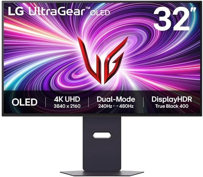 مانیتور گیمینگ 31.5 اینچی 4K OLED دو حالته ال‌جی مدل UltraGear 32GS95UV-B - نرخ نوسازی 240 هرتز (4K) / 480 هرتز (FHD) / زمان پاسخگویی 0.03 میلی‌ثانیه - سازگار با G-SYNC / FreeSync Premium Pro / HDR True Black 400 - DP 1.4 / 2×HDMI 2.1 / USB-A