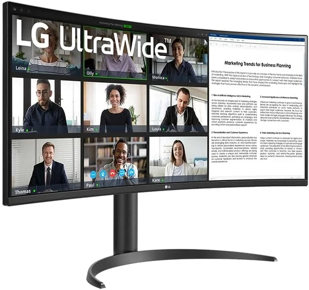 مانیتور فوق عریض 34 اینچی LG UltraWide™ 34WR55QK-B - پنل VA با کیفیت QHD (3440 x 1440)، زمان پاسخگویی 5 میلی‌ثانیه GtG، نرخ تازه‌سازی 100 هرتز، HDR 10، پوشش 90% sRGB (CIE1931)، قابلیت تنظیم ارتفاع و چرخش