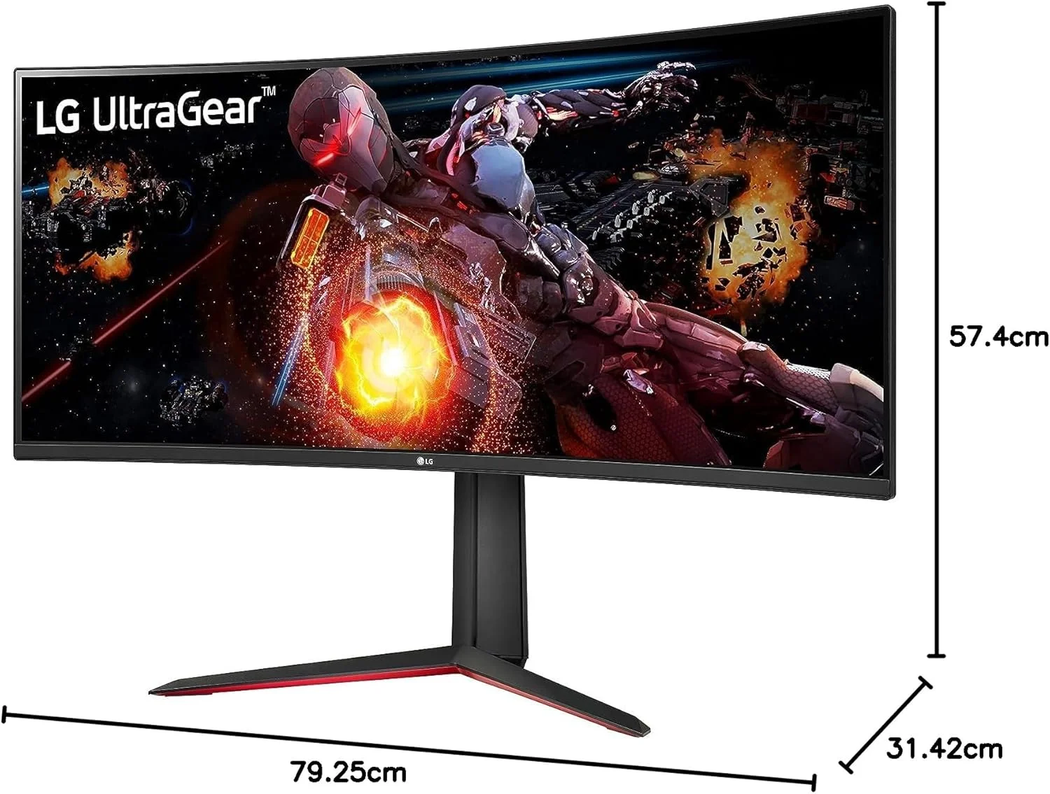 مانیتور خمیده 34 اینچی ال‌جی مدل 34GP63A UltraGear QHD HDR 10 با نرخ تازه‌سازی 160 هرتز، دارای پایه قابل تنظیم ارتفاع و شیب، و بلندگوی داخلی
