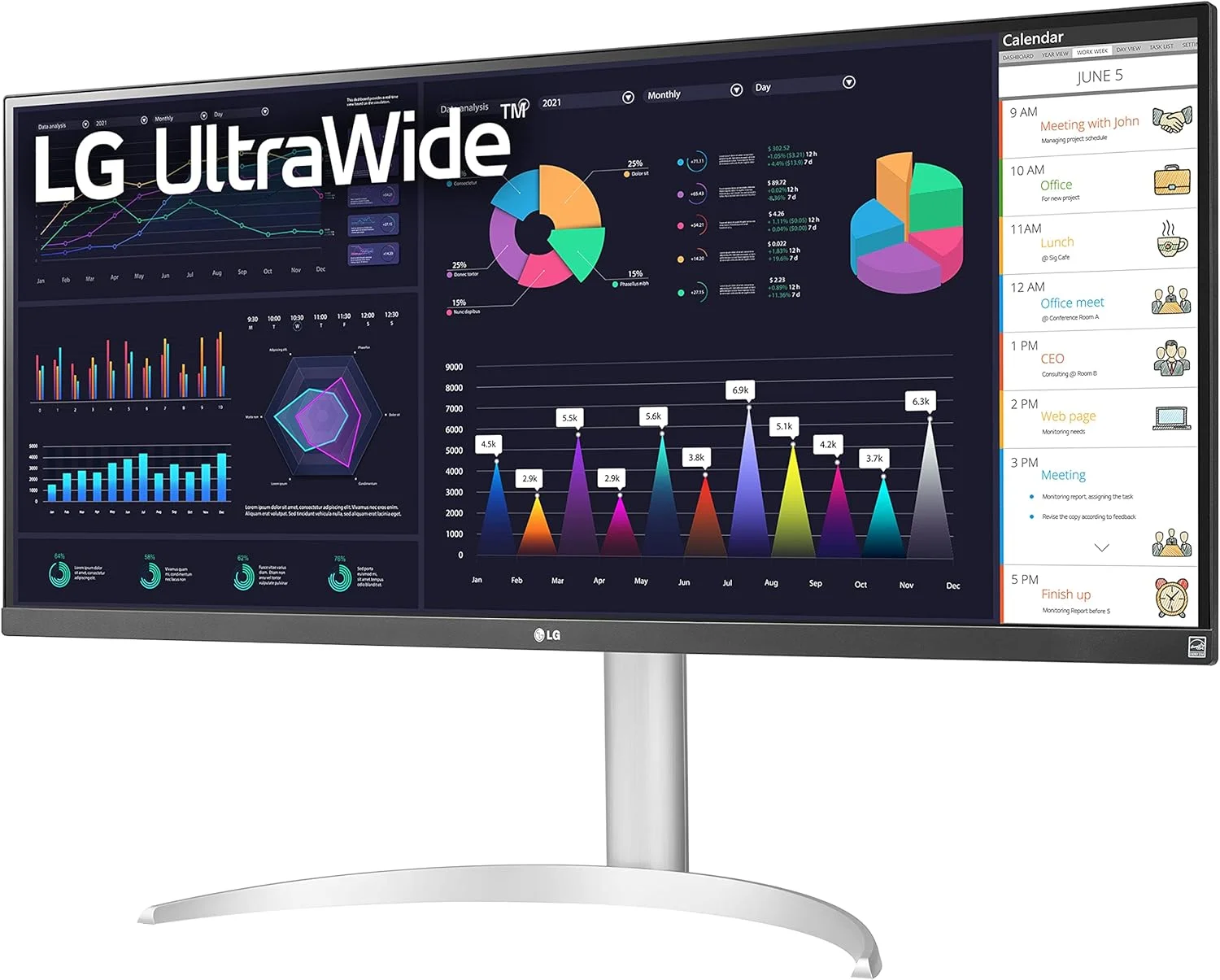 مانیتور 34 اینچی التراواید LG مدل 34WQ650 W با نسبت تصویر 21:9، رزولوشن Full HD 2560x1080، پنل IPS، رنگ مشکی، 34WQ650-W.AUS