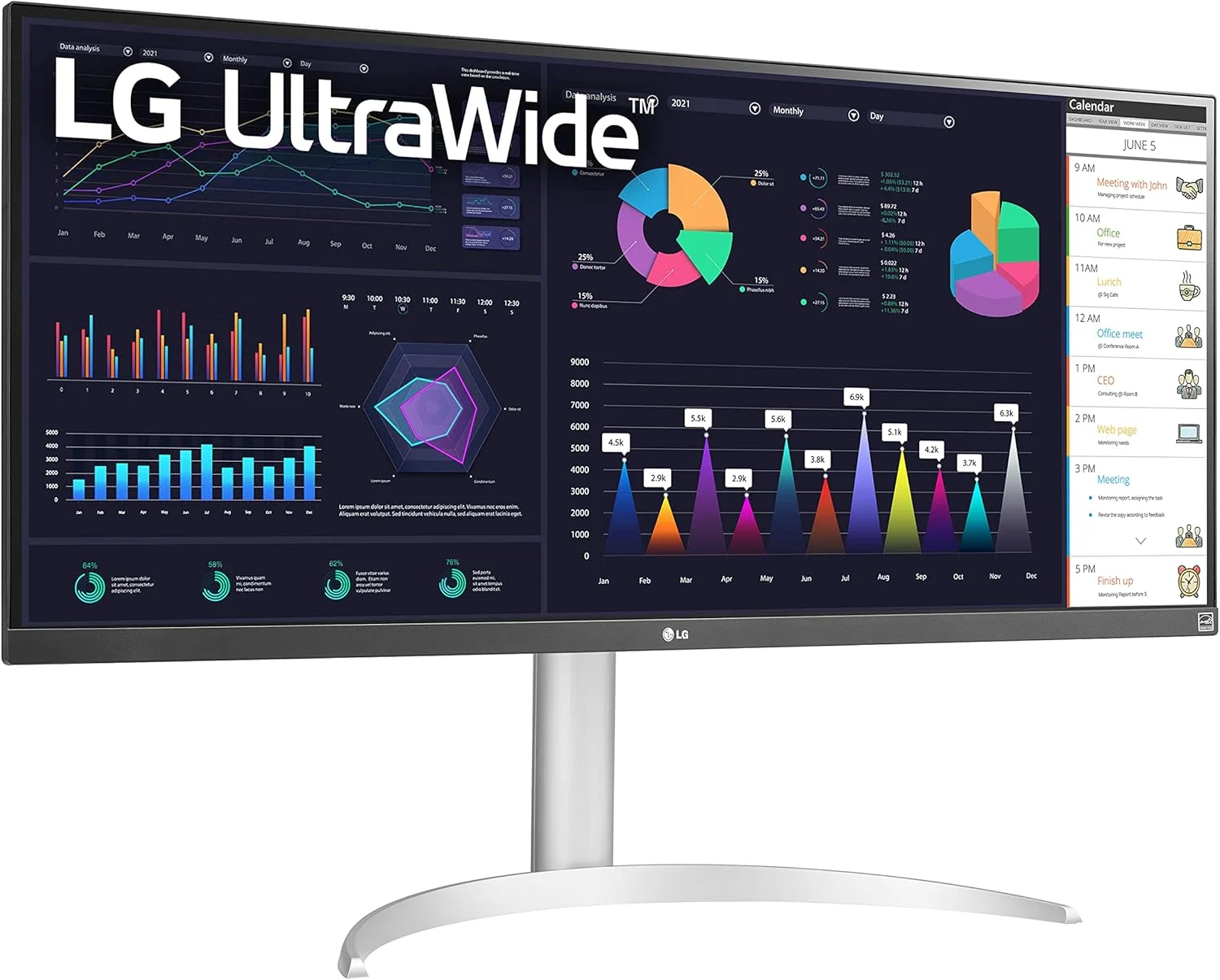 مانیتور 34 اینچی التراواید LG مدل 34WQ650 W با نسبت تصویر 21:9، رزولوشن Full HD 2560x1080، پنل IPS، رنگ مشکی، 34WQ650-W.AUS