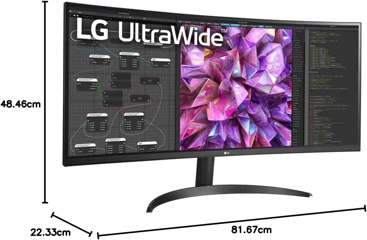 مانیتور خمیده فوق عریض 34 اینچی ال‌جی مدل 34WQ60C | نسبت تصویر 21:9، QHD (3440 x 1440P)، IPS، پوشش 99% sRGB، HDR10 | ویژگی‌های محافظت از چشم