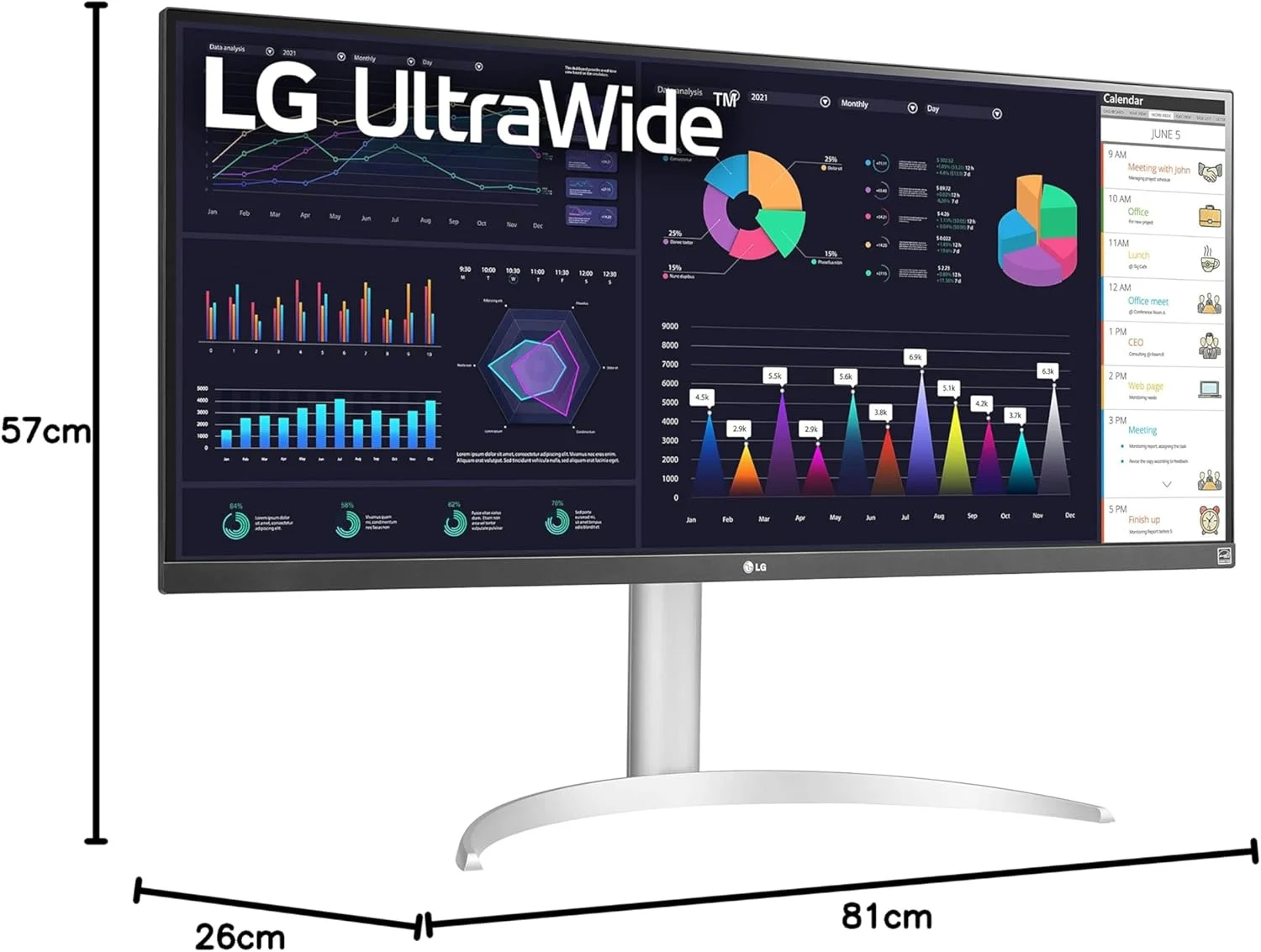 مانیتور 34 اینچی التراواید LG مدل 34WQ650 W با نسبت تصویر 21:9، رزولوشن Full HD 2560x1080، پنل IPS، رنگ مشکی، 34WQ650-W.AUS