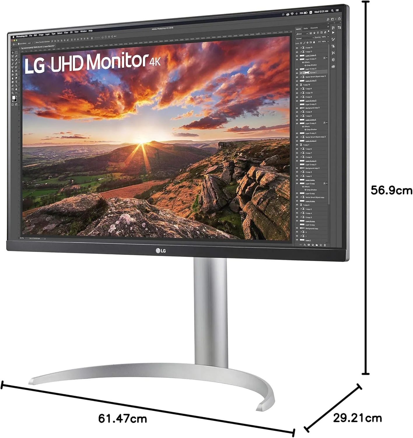 مانیتور ال جی 27UP850-W سایز 27 اینچ UHD (3840 x 2160) با پنل IPS، VESA DisplayHDR 400، پوشش رنگ 95% DCI-P3، USB-C، طراحی تقریبا بدون حاشیه در 3 طرف، پایه قابل تنظیم ارتفاع/چرخش/شیب - نقره ای