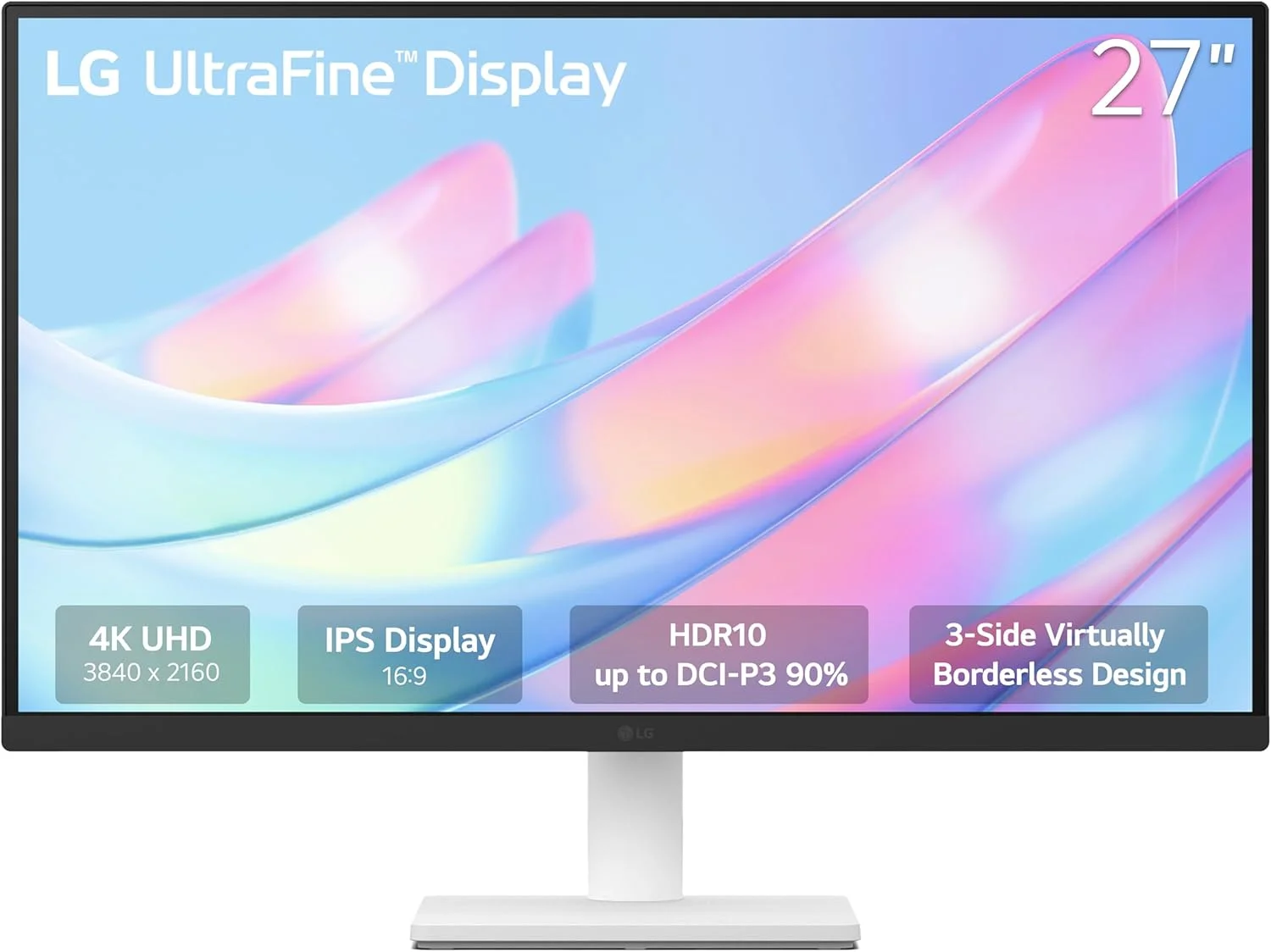 مانیتور 27 اینچی 4K UHD ال‌جی مدل 27US500-W Ultrafine (3840x2160) HDR10 IPS طراحی بدون حاشیه حالت Reader Flicker Safe Switch App HDMI DisplayPort - سفید