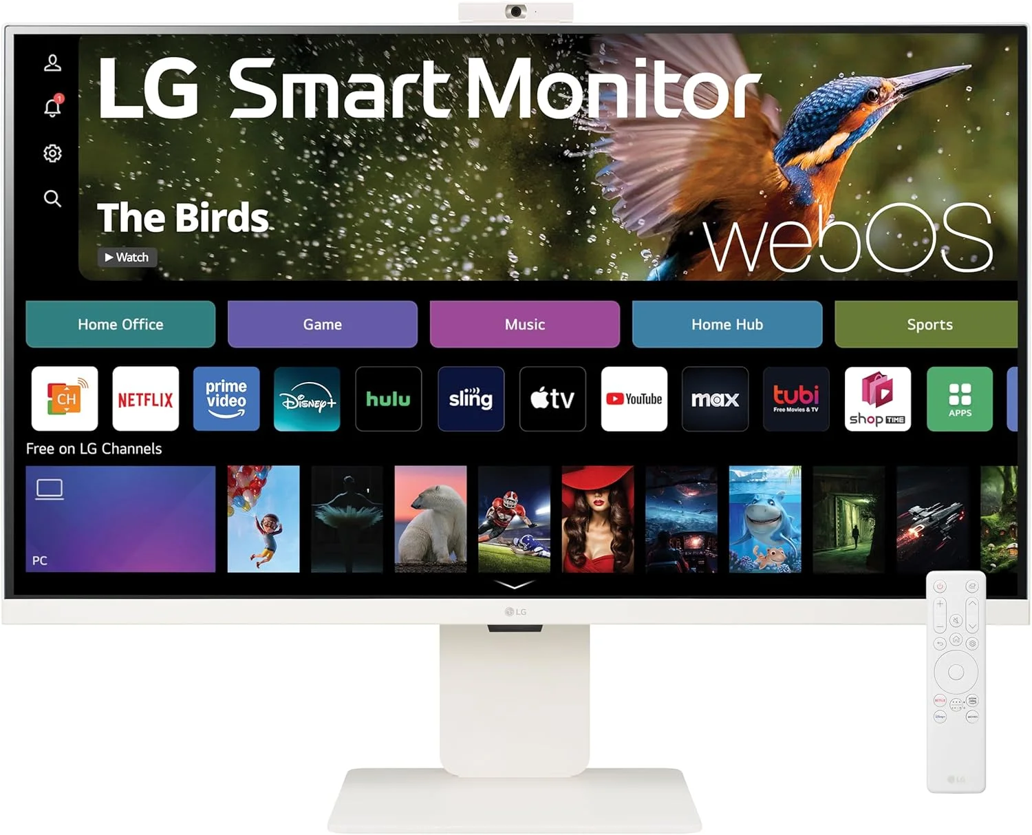 مانیتور هوشمند 32 اینچی LG مدل 32SR85U-W با کیفیت 4K UHD، پنل IPS، سیستم عامل webOS، قابلیت ThinQ Home، پورت USB Type-C با توان 90W PD، وب‌کم FHD و اسپیکر داخلی، HDR 10، AirPlay 2، Screen Share، بلوتوث، رنگ سفید