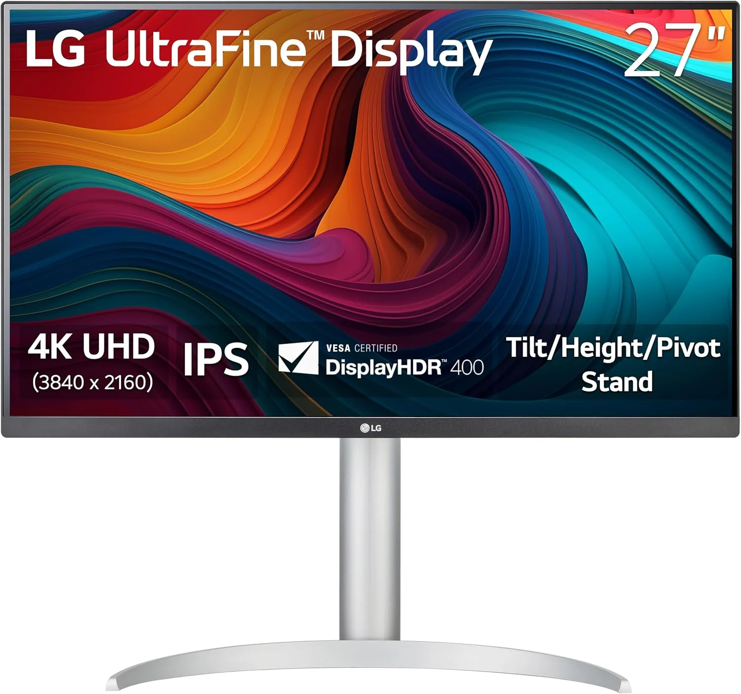 مانیتور کامپیوتر 27 اینچی LG 27UP650K-W Ultrafine 4K UHD (3840 x 2160) IPS، 60 هرتز، 5 میلی‌ثانیه، DisplayHDR 400، حالت Reader، Flicker Safe، HDMI، DisplayPort، پایه قابل تنظیم شیب/ارتفاع/چرخش، سفید