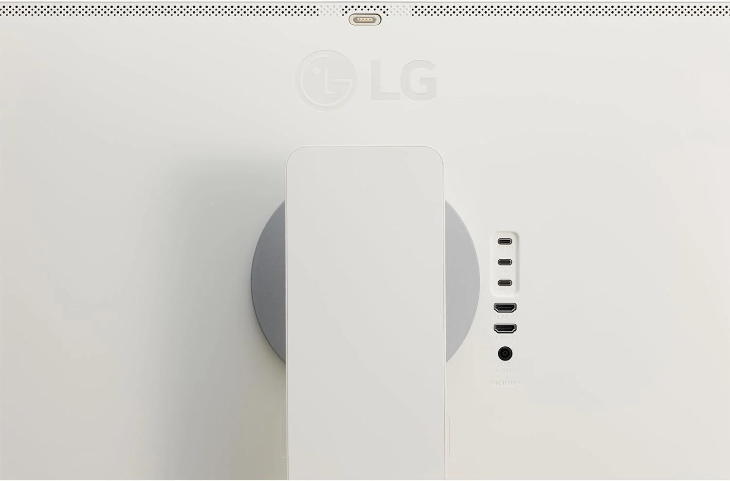 مانیتور هوشمند 32 اینچی LG مدل 32SR85U-W با کیفیت 4K UHD، پنل IPS، سیستم عامل webOS، قابلیت ThinQ Home، پورت USB Type-C با توان 90W PD، وب‌کم FHD و اسپیکر داخلی، HDR 10، AirPlay 2، Screen Share، بلوتوث، رنگ سفید