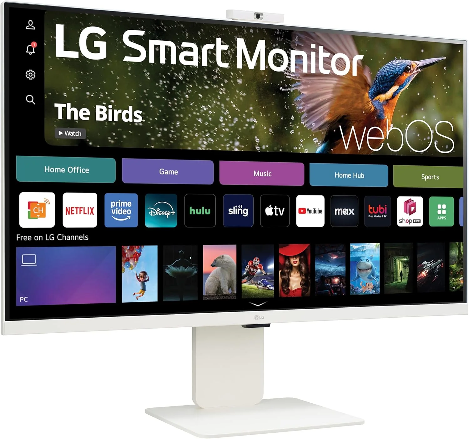 مانیتور هوشمند 32 اینچی LG مدل 32SR85U-W با کیفیت 4K UHD، پنل IPS، سیستم عامل webOS، قابلیت ThinQ Home، پورت USB Type-C با توان 90W PD، وب‌کم FHD و اسپیکر داخلی، HDR 10، AirPlay 2، Screen Share، بلوتوث، رنگ سفید