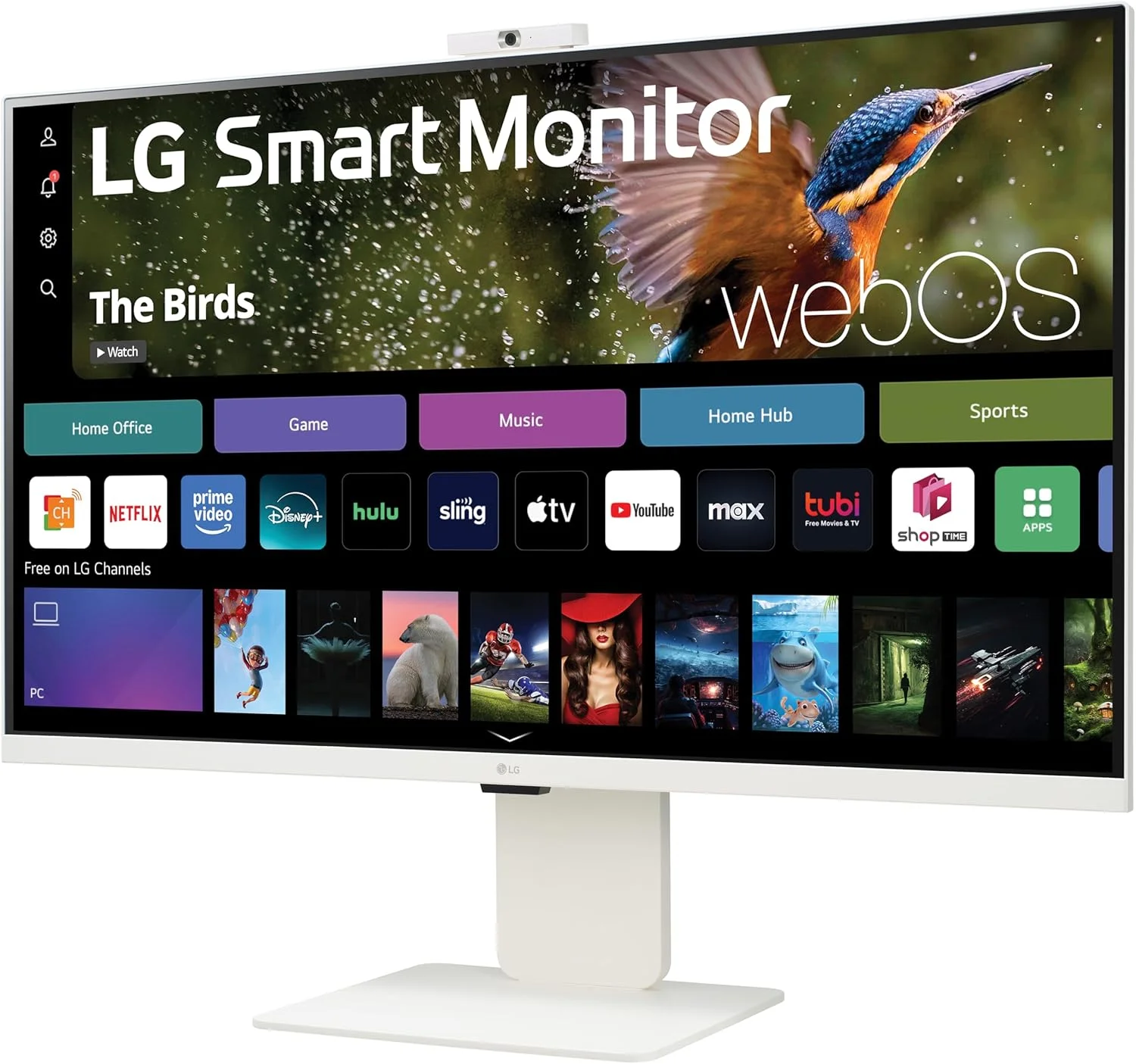 مانیتور هوشمند 32 اینچی LG مدل 32SR85U-W با کیفیت 4K UHD، پنل IPS، سیستم عامل webOS، قابلیت ThinQ Home، پورت USB Type-C با توان 90W PD، وب‌کم FHD و اسپیکر داخلی، HDR 10، AirPlay 2، Screen Share، بلوتوث، رنگ سفید
