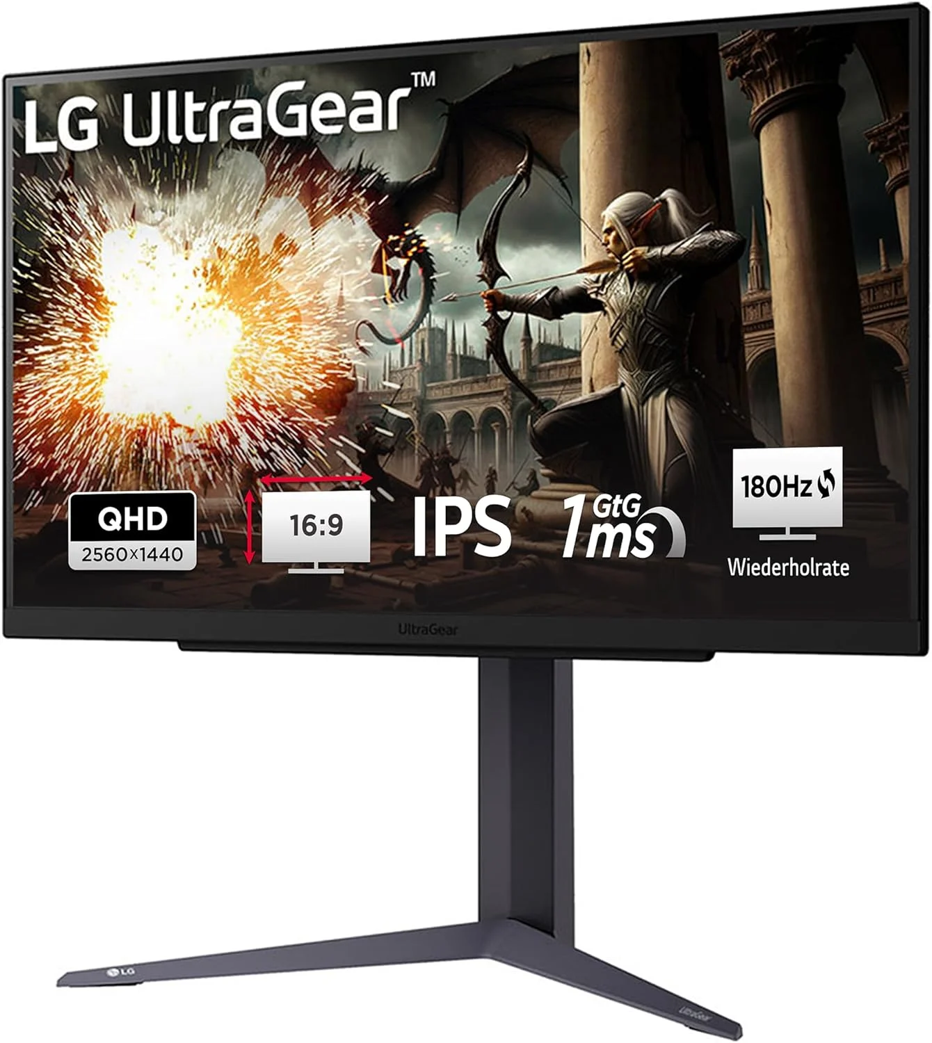 مانیتور گیمینگ ال جی الکترونیکس مدل 27GR75Q-B Ultragear سایز 27 اینچ (68.5 سانتی متر)، 2560x1440، 16:9، WQHD 1440p، پوشش 99% sRGB، HDR10، نرخ تازه سازی 165 هرتز، زمان پاسخگویی 1 میلی ثانیه GtG - مشکی