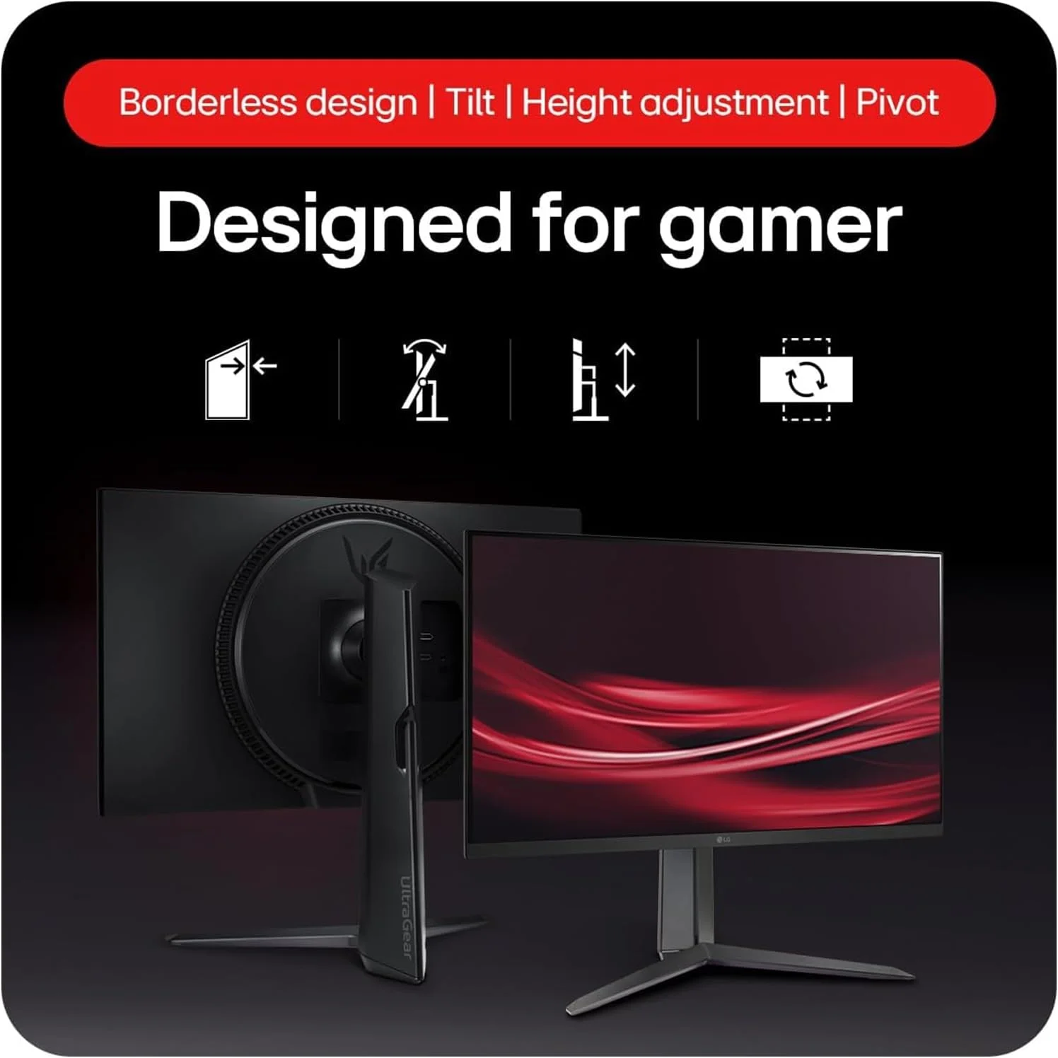 مانیتور گیمینگ 27 اینچی LG Ultragear 27GS65F، IPS، Full HD 1920 X 1080، 180 هرتز، مشکی، 1 میلی‌ثانیه، HDR 10، NVIDIA G-Sync، سازگار با AMD FreeSync، DisplayPort، HDMI، خروجی HP
