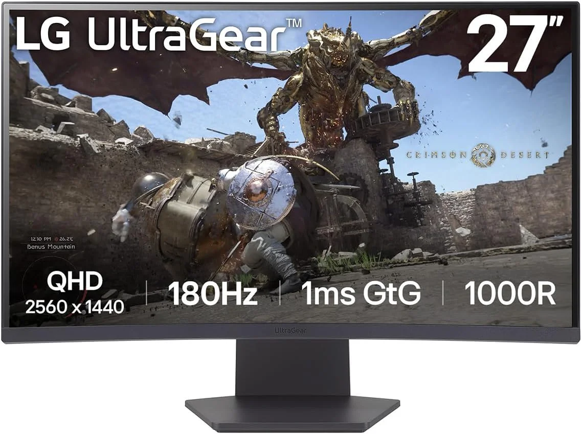 مانیتور کامپیوتر ال‌جی 27GS60QC-B، 68.6 سانتی‌متر [27 اینچ]، 2560 x 1440 پیکسل، Quad HD، LCD، مشکی (HDMI x2، DisplayPort، هدفون)