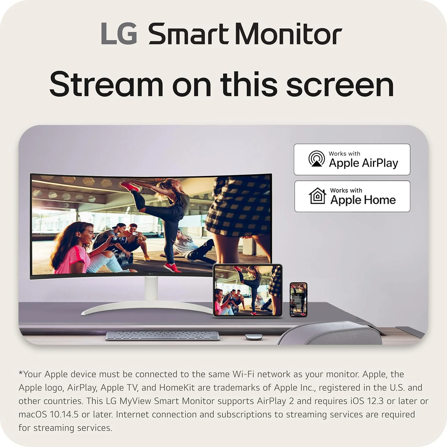 مانیتور هوشمند خمیده 34 اینچی LG مدل 34SR60QC-W با کیفیت QHD (3440x1440)، قابلیت استریم، صفحه نمایش UltraWide، سیستم عامل webOS، HDR10، نرخ نوسازی 100 هرتز، بلندگوی داخلی، AirPlay2، Screen Share، بلوتوث، برنامه ThinQ، رنگ سفید