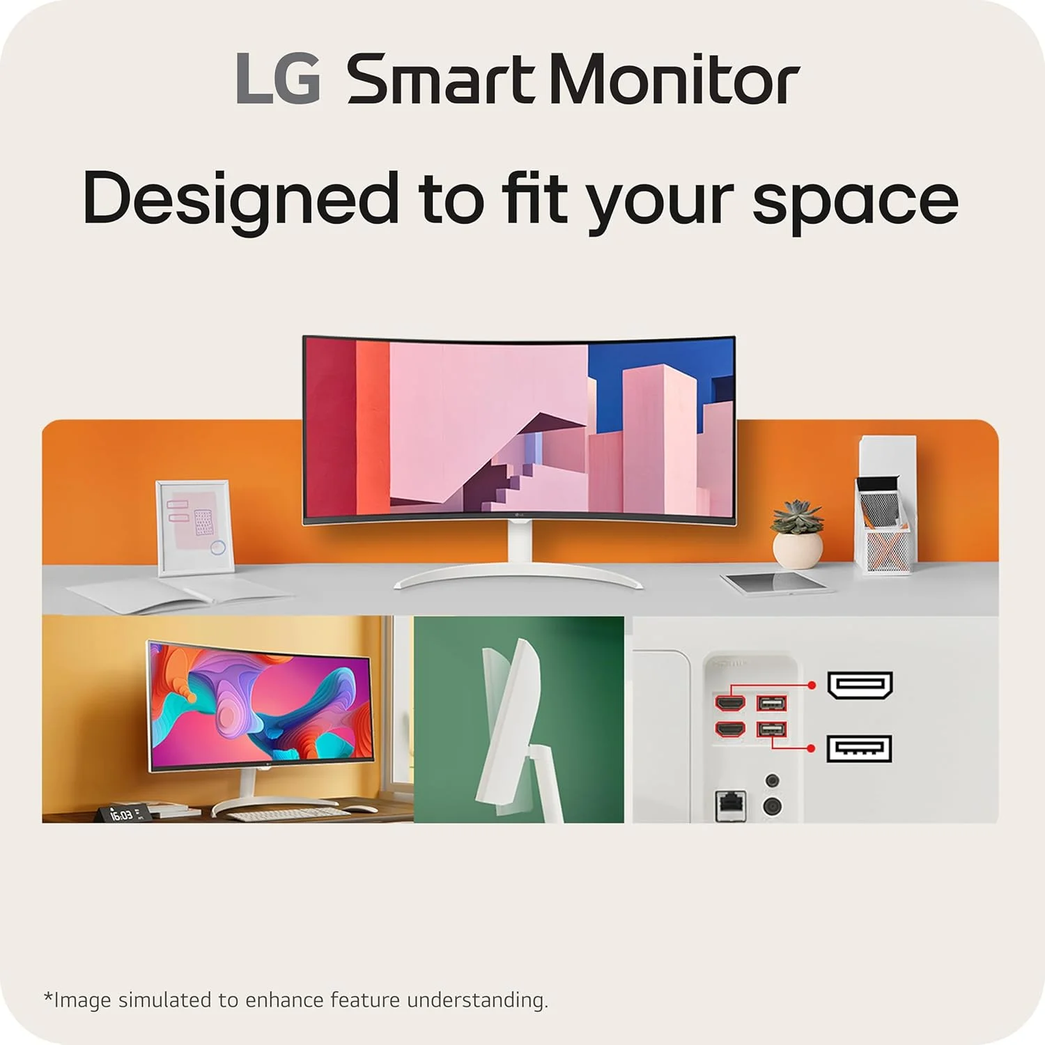 مانیتور هوشمند خمیده 34 اینچی LG مدل 34SR60QC-W با کیفیت QHD (3440x1440)، قابلیت استریم، صفحه نمایش UltraWide، سیستم عامل webOS، HDR10، نرخ نوسازی 100 هرتز، بلندگوی داخلی، AirPlay2، Screen Share، بلوتوث، برنامه ThinQ، رنگ سفید