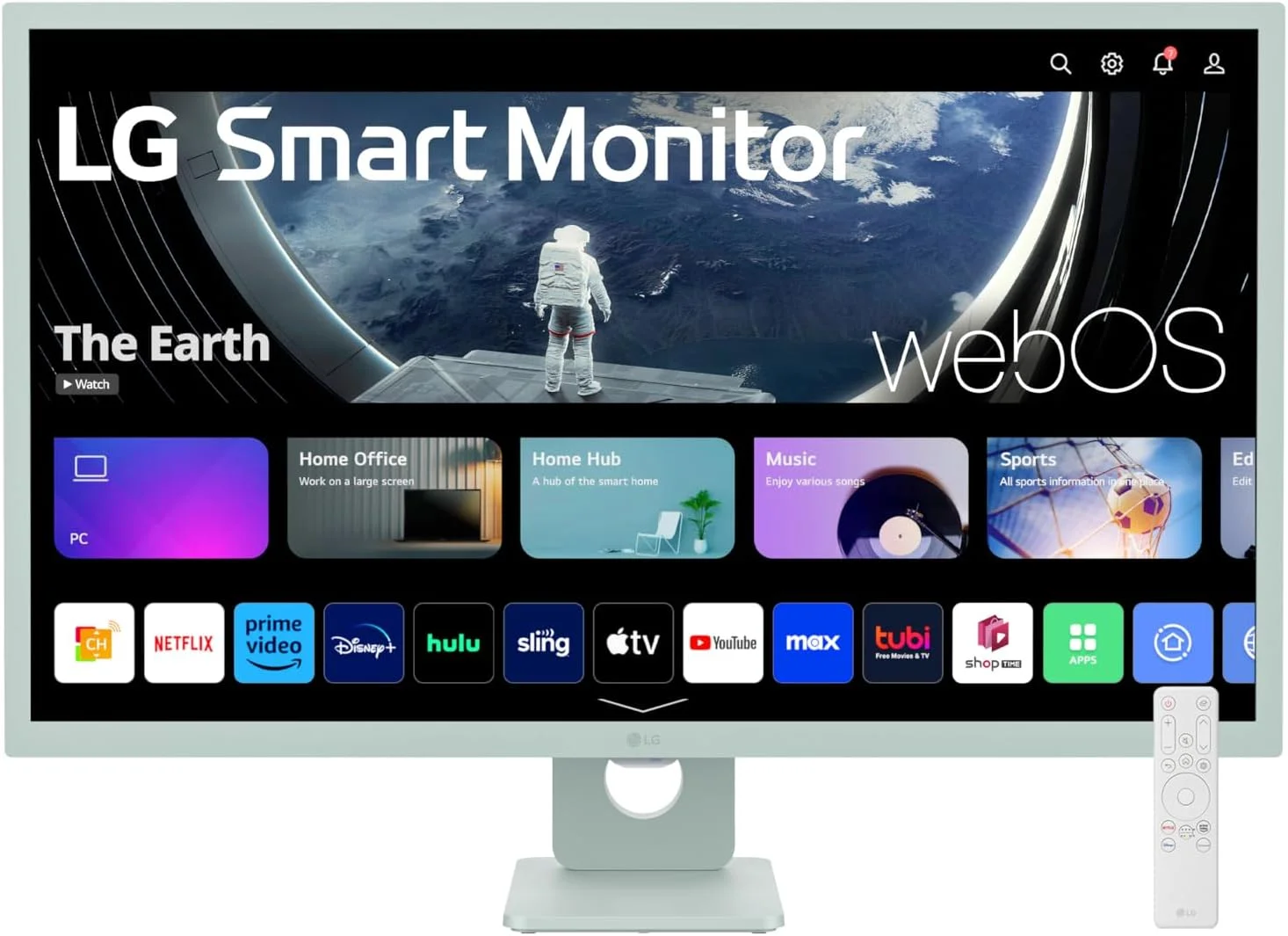 مانیتور هوشمند 32 اینچی LG مدل 32SR50F-G با کیفیت FHD (1920x1080)، پنل IPS، سیستم عامل webOS 23، HDR 10، دو بلندگوی داخلی، AirPlay 2، Screen Share، بلوتوث، برنامه ThinQ، کنترل از راه دور، سبز