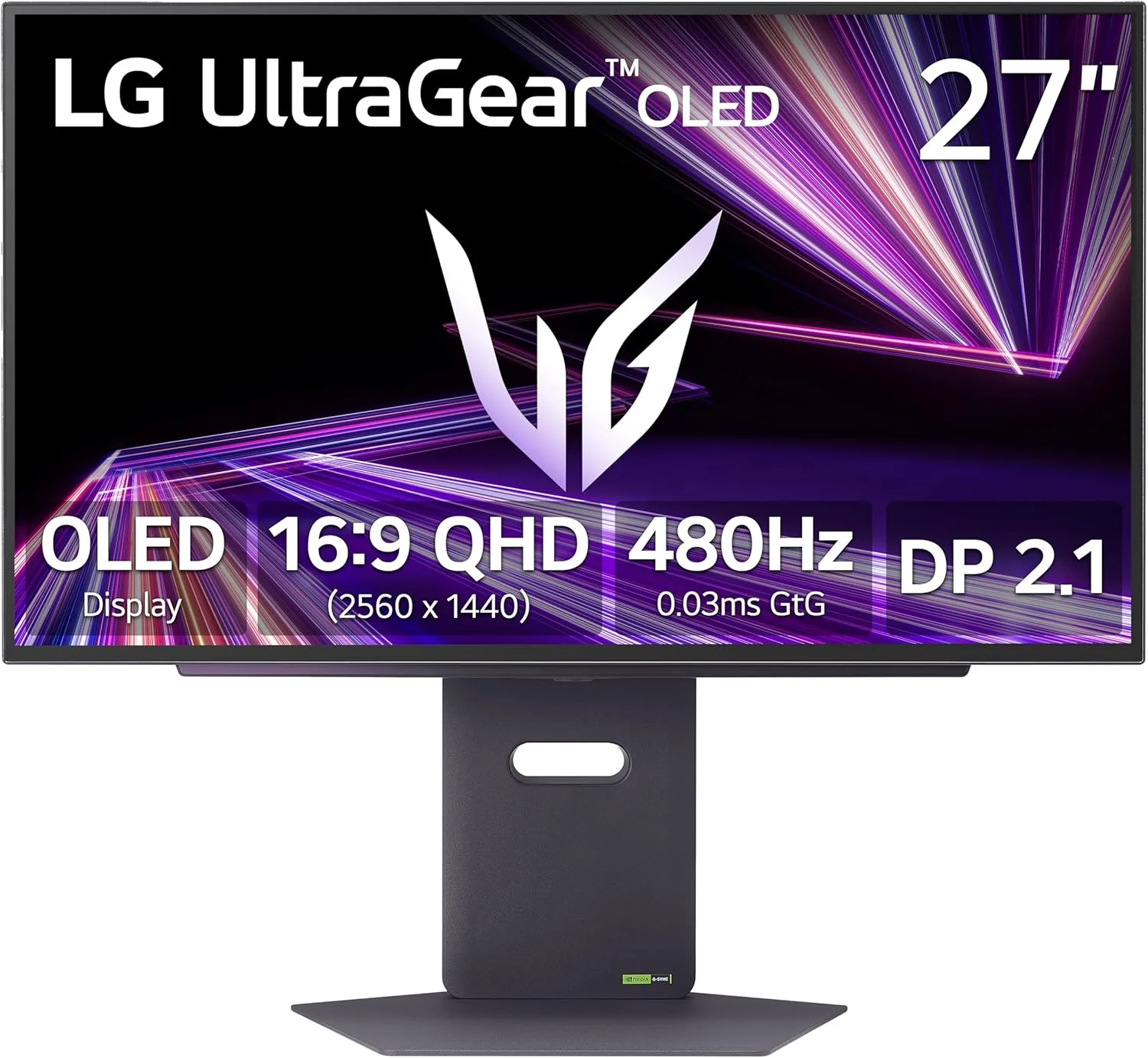 مانیتور گیمینگ 27 اینچی LG 27GX790A-B Ultragear OLED با کیفیت QHD 1440p، نرخ تازه‌سازی 480 هرتز، زمان پاسخگویی 0.03 میلی‌ثانیه، DisplayPort 2.1، True Black 400، NVIDIA G-Sync، AMD FreeSync Premium Pro، HDMI، USB، پایه با قابلیت تنظیم ارتفاع/چرخش/شیب/محور، مشکی