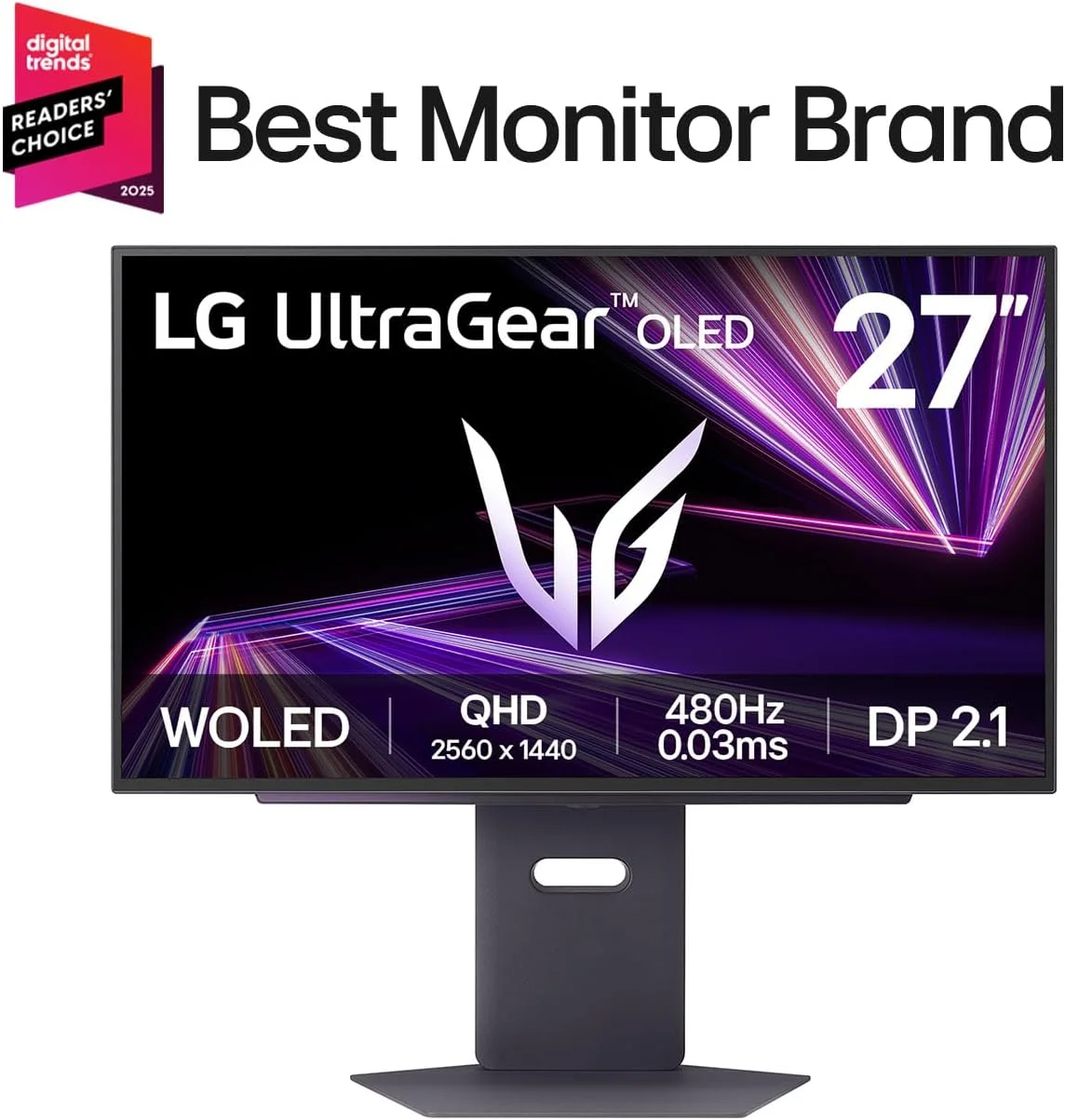 مانیتور گیمینگ 27 اینچی LG 27GX790A-B Ultragear OLED با کیفیت QHD 1440p، نرخ تازه‌سازی 480 هرتز، زمان پاسخگویی 0.03 میلی‌ثانیه، DisplayPort 2.1، True Black 400، NVIDIA G-Sync، AMD FreeSync Premium Pro، HDMI، USB، پایه با قابلیت تنظیم ارتفاع/چرخش/شیب/محور، مشکی