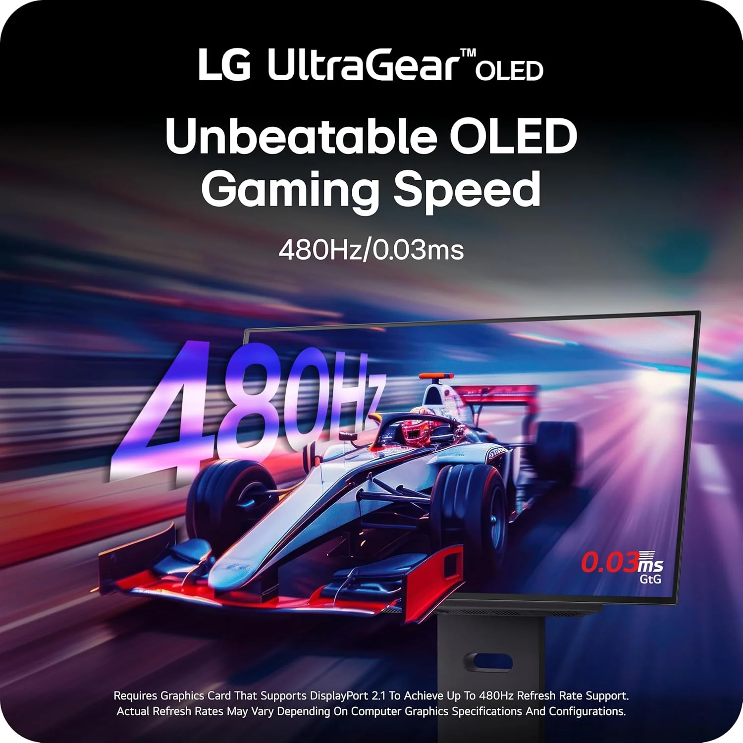 مانیتور گیمینگ 27 اینچی LG 27GX790A-B Ultragear OLED با کیفیت QHD 1440p، نرخ تازه‌سازی 480 هرتز، زمان پاسخگویی 0.03 میلی‌ثانیه، DisplayPort 2.1، True Black 400، NVIDIA G-Sync، AMD FreeSync Premium Pro، HDMI، USB، پایه با قابلیت تنظیم ارتفاع/چرخش/شیب/محور، مشکی
