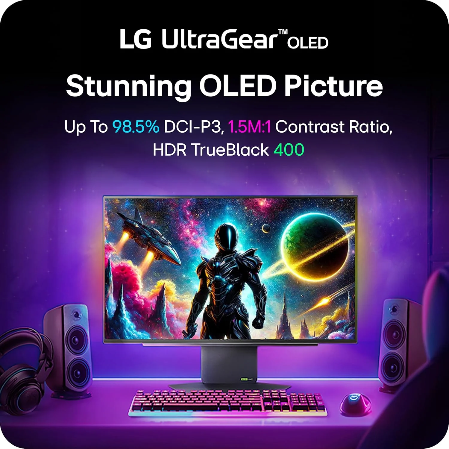 مانیتور گیمینگ 27 اینچی LG 27GX790A-B Ultragear OLED با کیفیت QHD 1440p، نرخ تازه‌سازی 480 هرتز، زمان پاسخگویی 0.03 میلی‌ثانیه، DisplayPort 2.1، True Black 400، NVIDIA G-Sync، AMD FreeSync Premium Pro، HDMI، USB، پایه با قابلیت تنظیم ارتفاع/چرخش/شیب/محور، مشکی