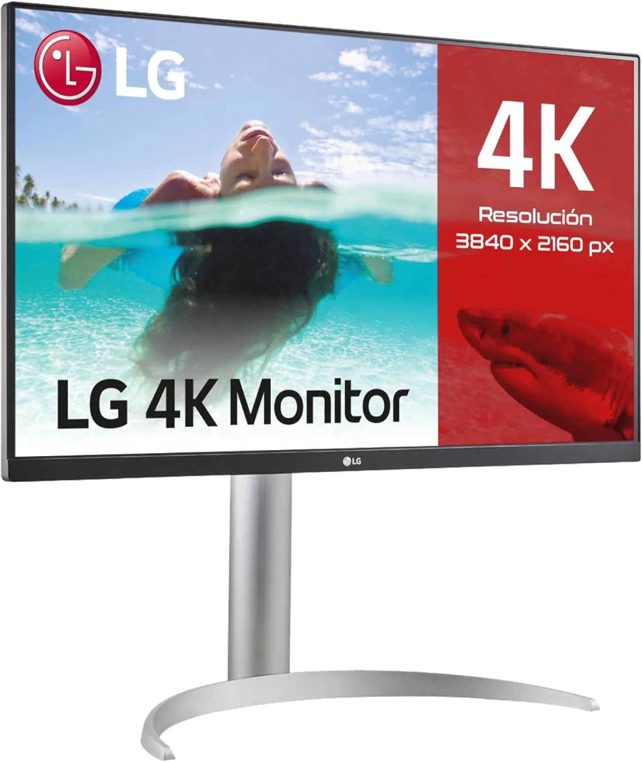مانیتور ال‌جی 27UP850-W سایز 27 اینچ با رزولوشن 4K، پنل IPS، زمان پاسخگویی 5 میلی‌ثانیه، دارای پورت‌های HDMI، DisplayPort، USB-C، قابلیت چرخش، اسپیکر و پایه VESA - مشکی/سفید