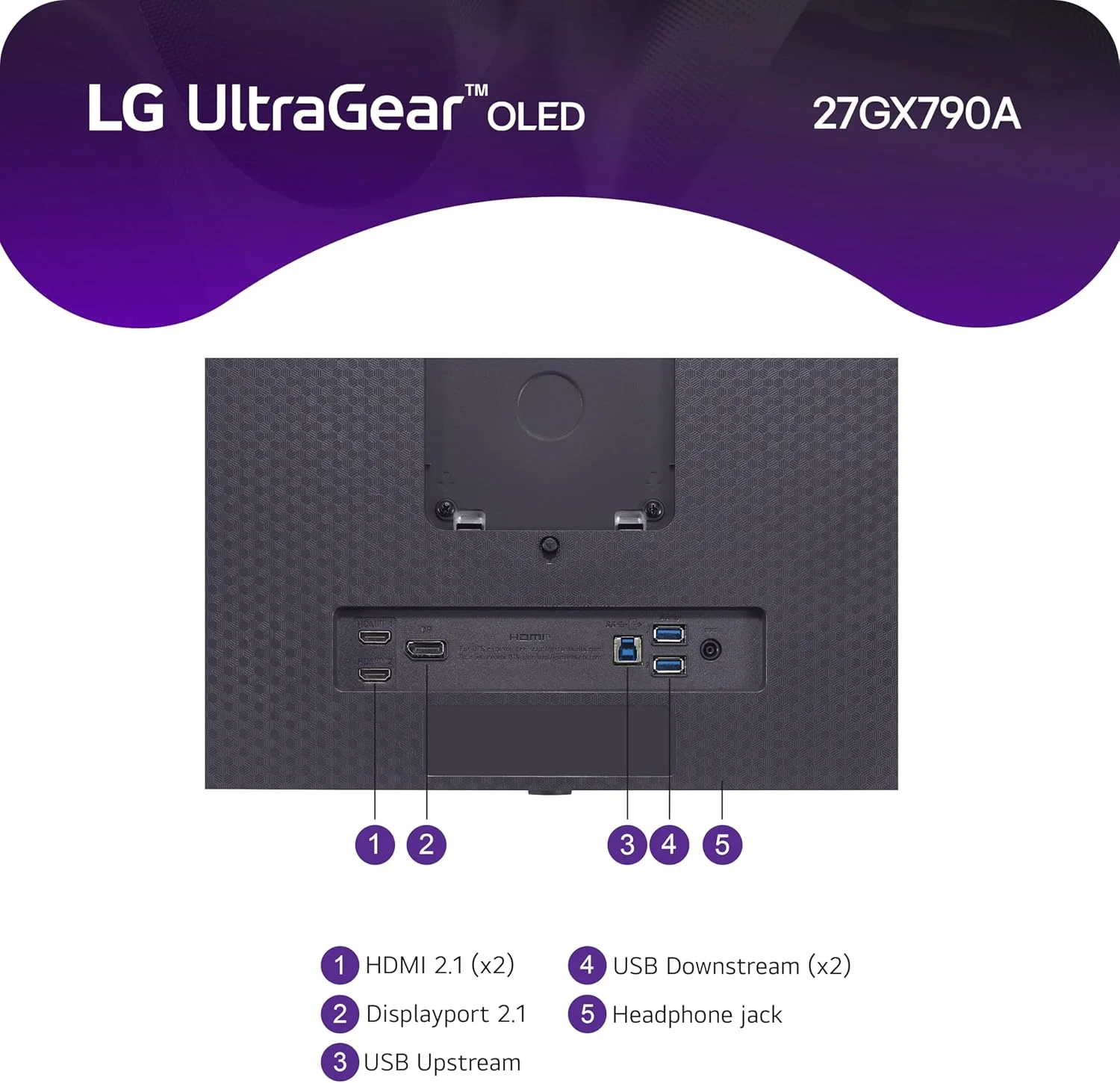 مانیتور گیمینگ 27 اینچی LG 27GX790A-B Ultragear OLED با کیفیت QHD 1440p، نرخ تازه‌سازی 480 هرتز، زمان پاسخگویی 0.03 میلی‌ثانیه، DisplayPort 2.1، True Black 400، NVIDIA G-Sync، AMD FreeSync Premium Pro، HDMI، USB، پایه با قابلیت تنظیم ارتفاع/چرخش/شیب/محور، مشکی
