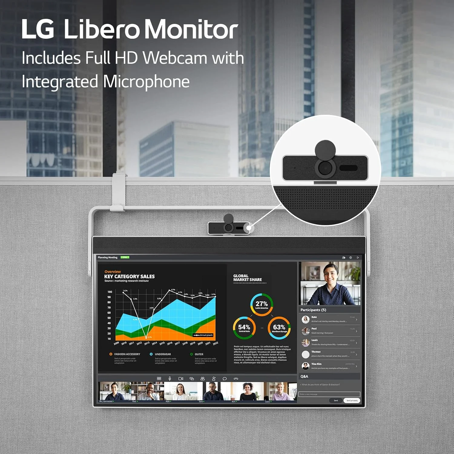 مانیتور 27 اینچی LG مدل 27MQ70QC-S.AUS QHD IPS HDR 10 Libero به همراه وب‌کم جداشدنی Full HD