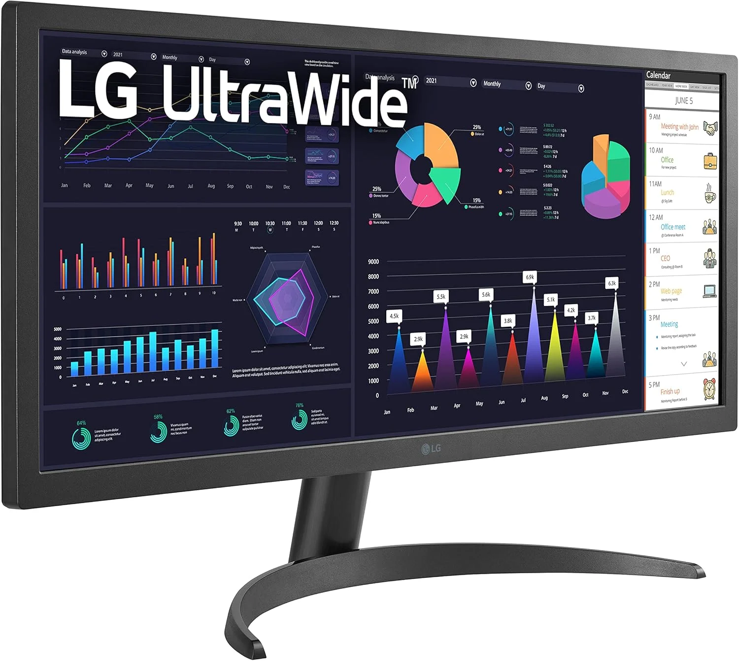 مانیتور 26 اینچی التراواید فول اچ دی LG 26WQ500-B با نسبت تصویر 21:9، پنل IPS، رزولوشن 2560x1080، فناوری AMD FreeSync Premium، پوشش رنگی 99% sRGB، HDR10 و طراحی بدون حاشیه در 3 طرف - مشکی (25.7 اینچ مورب)